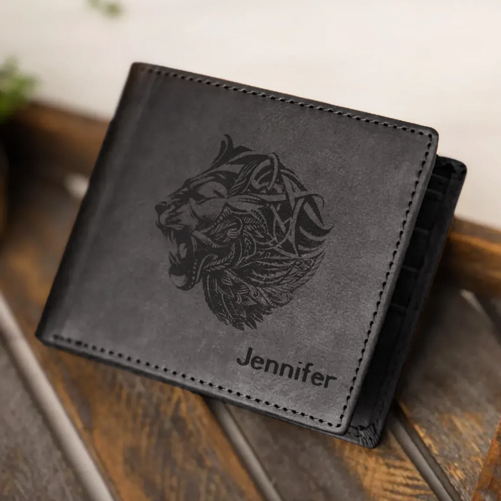 Black Leather RFID Blocking Bifold Wallet - Image 2
