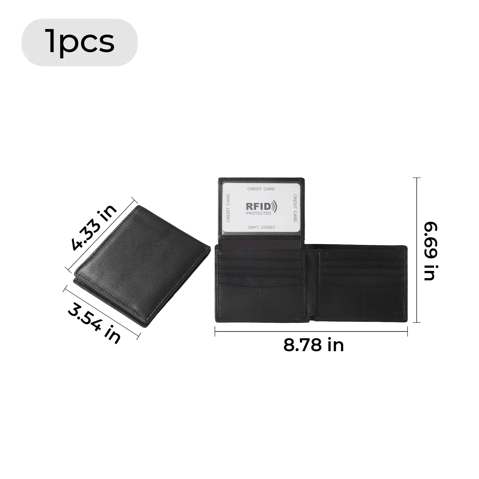 Black Leather RFID Blocking Bifold Wallet - Image 3