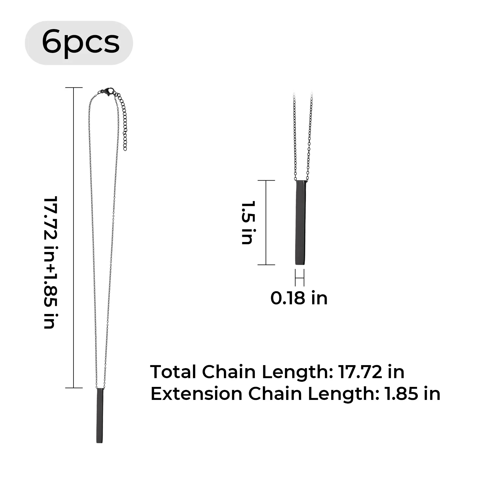 Black Stainless Steel Vertical Bar Necklace (6pcs) - Image 3