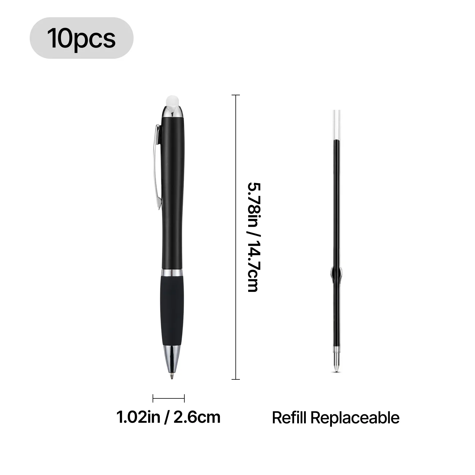 Black Stylus Ballpoint Pens with Multicolored LED Lights (10pcs) - Image 3