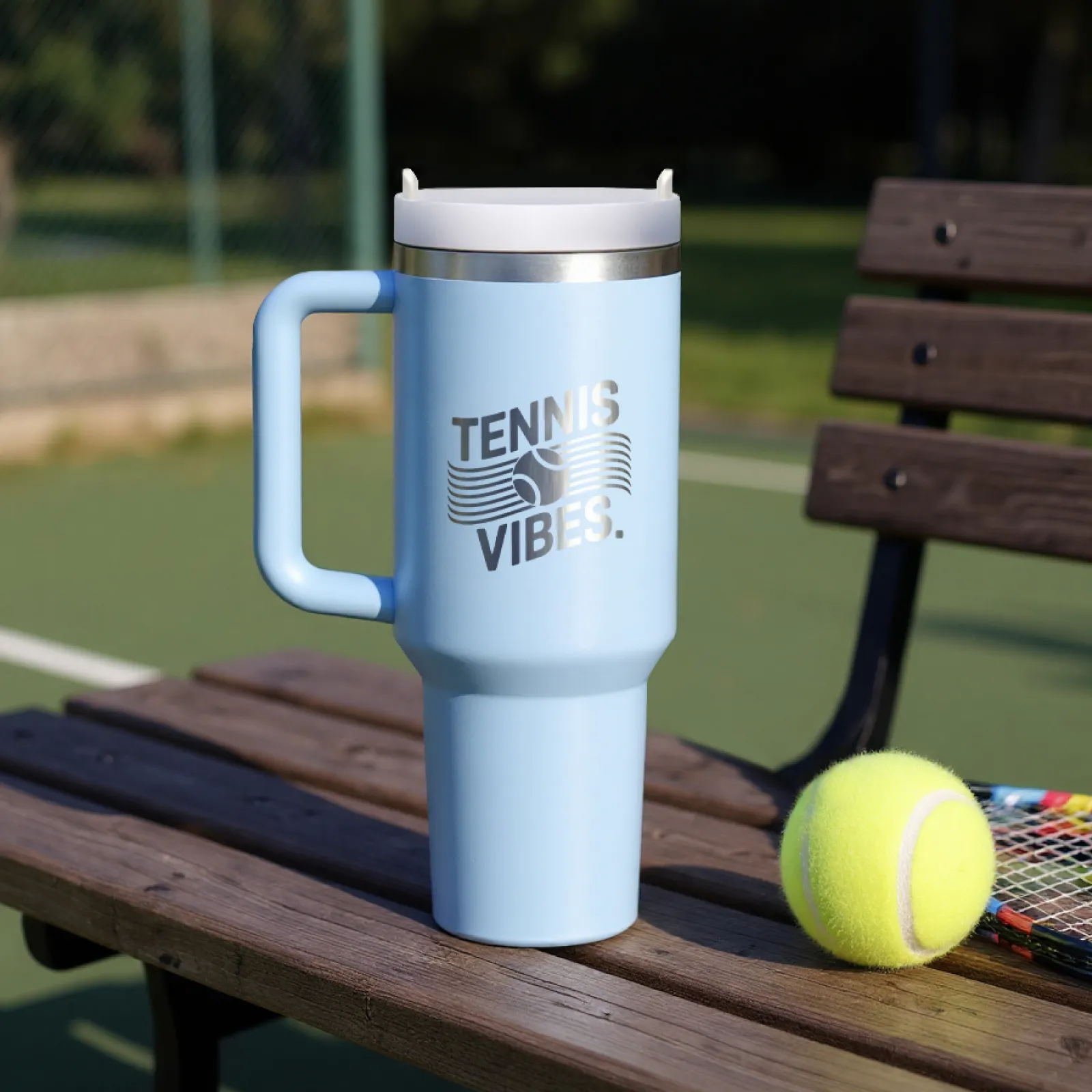 Pastel Blue to Silver Glow in the Dark Stainless Steel Tumbler with Removable Handle (40oz) - Image 4