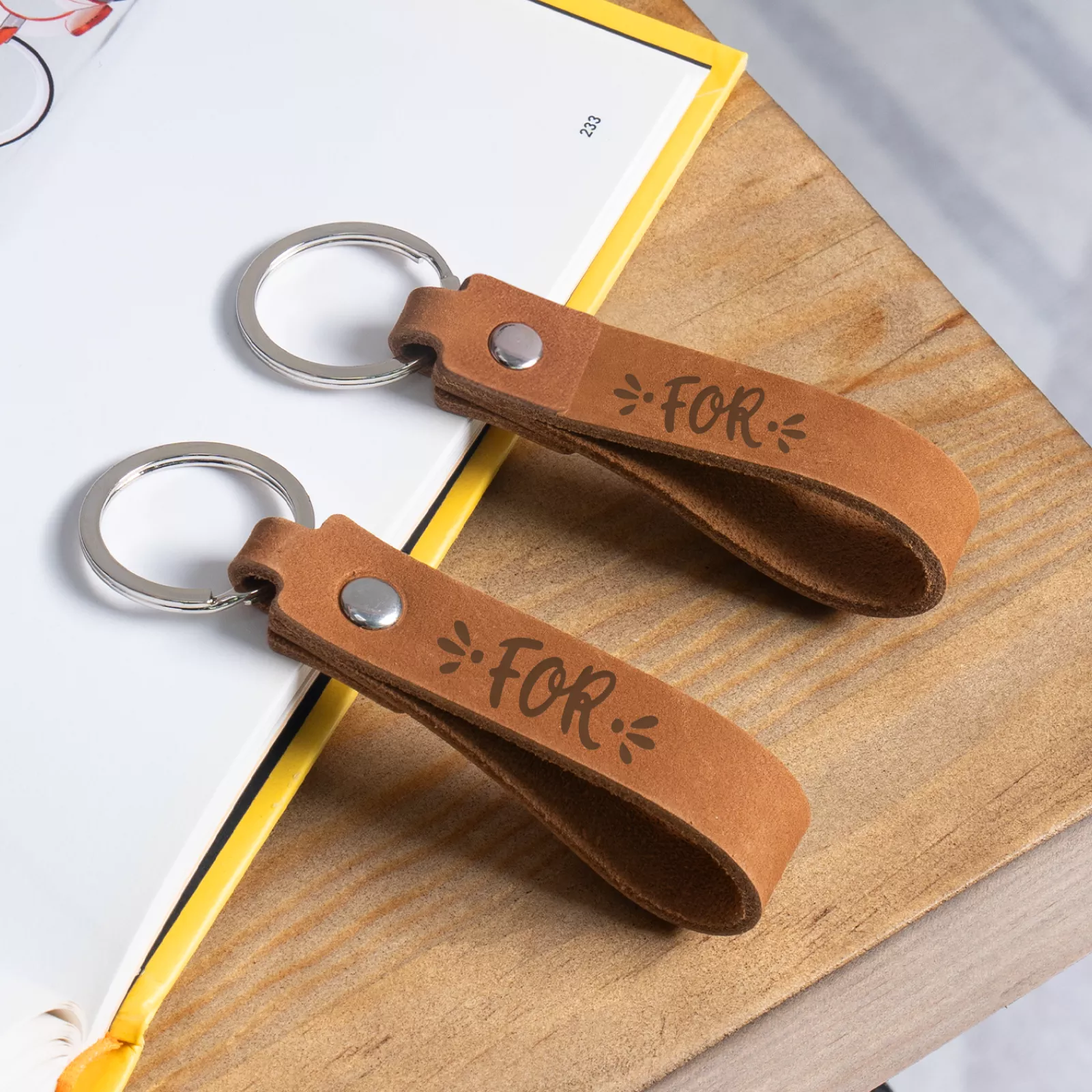 Brown Genuine Leather Slim Keychain (10pcs) - Image 2