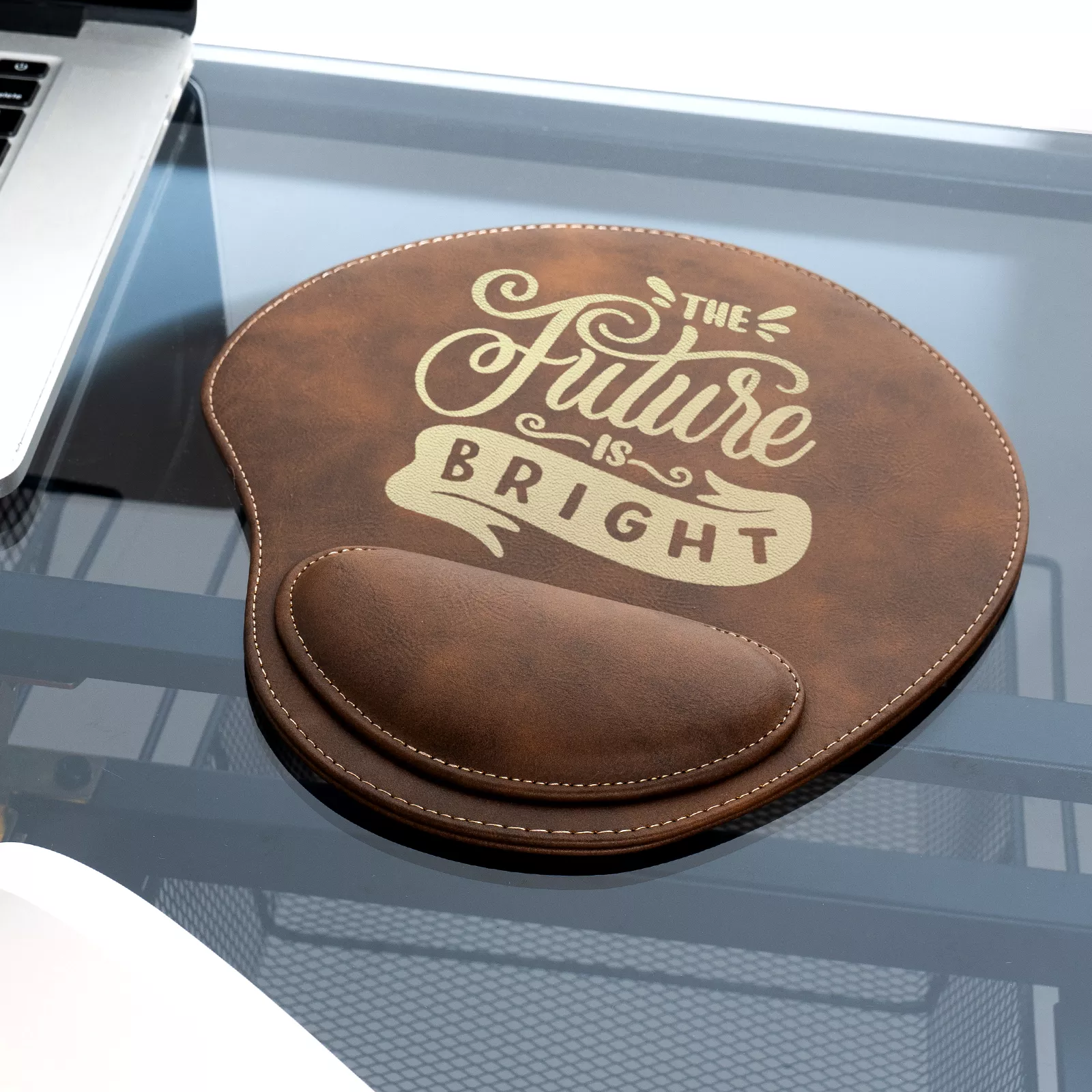 Dark Brown to Gold Laserable PU Mouse Pad with Wrist Support - Image 2
