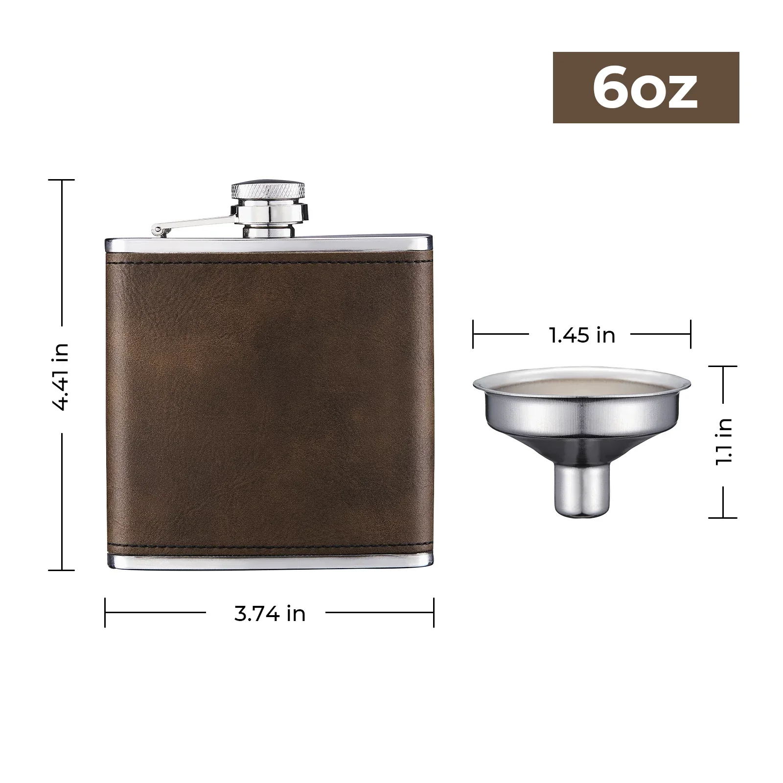 Brown to Gold Laserable PU Stainless Steel Hip Flask (6oz) - Image 3