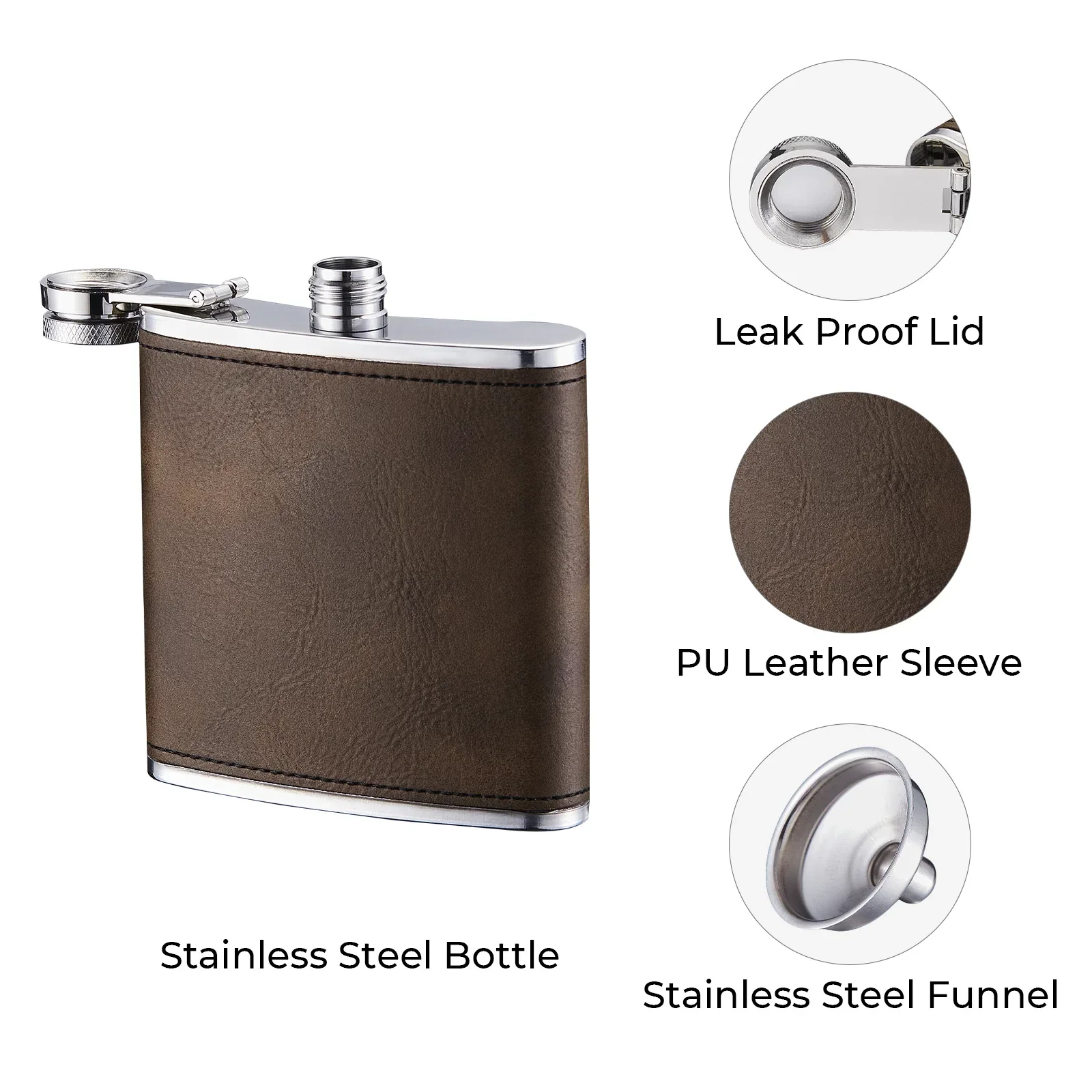 Brown to Gold Laserable PU Stainless Steel Hip Flask (6oz) - Image 4