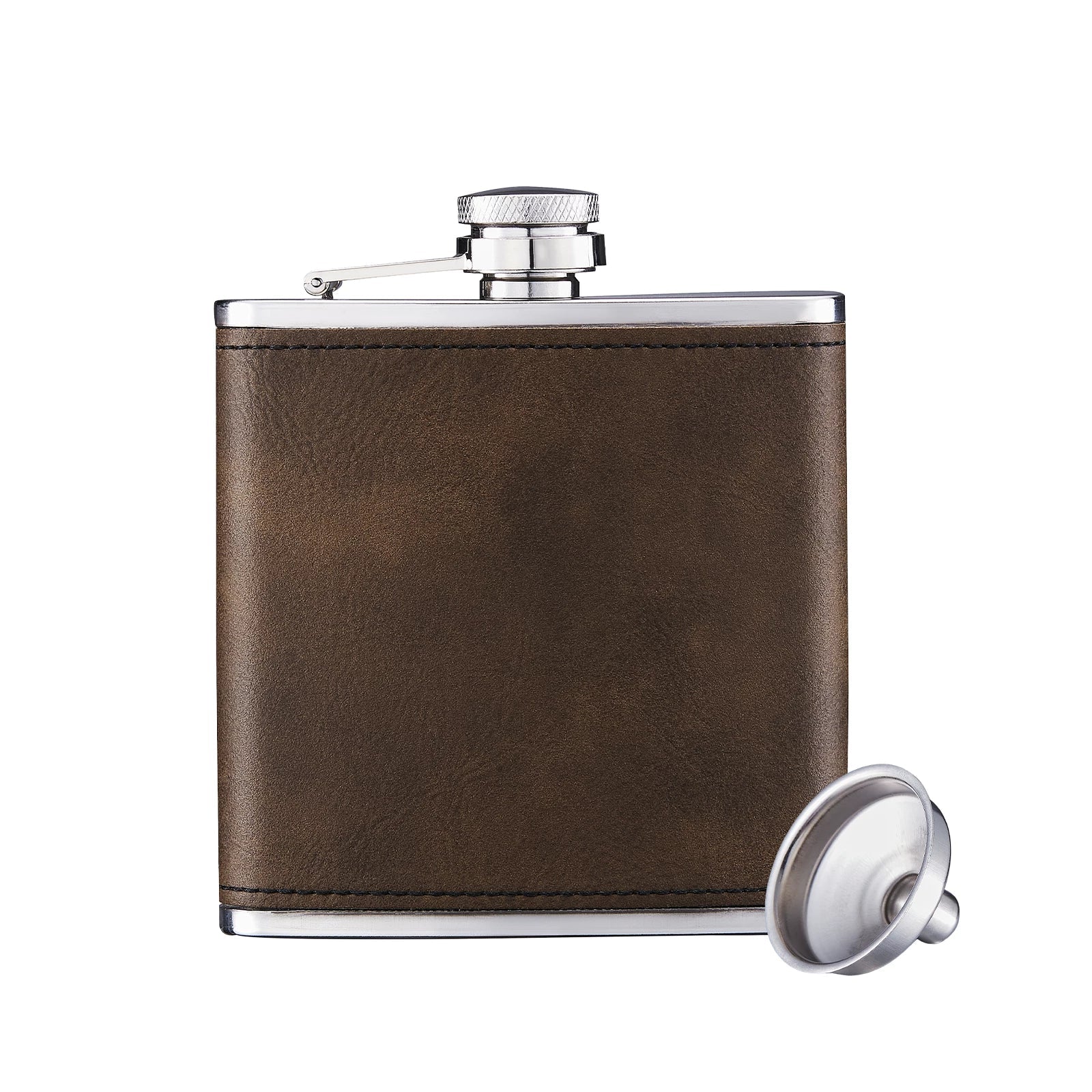 Brown to Gold Laserable PU Stainless Steel Hip Flask (6oz) - Image 5