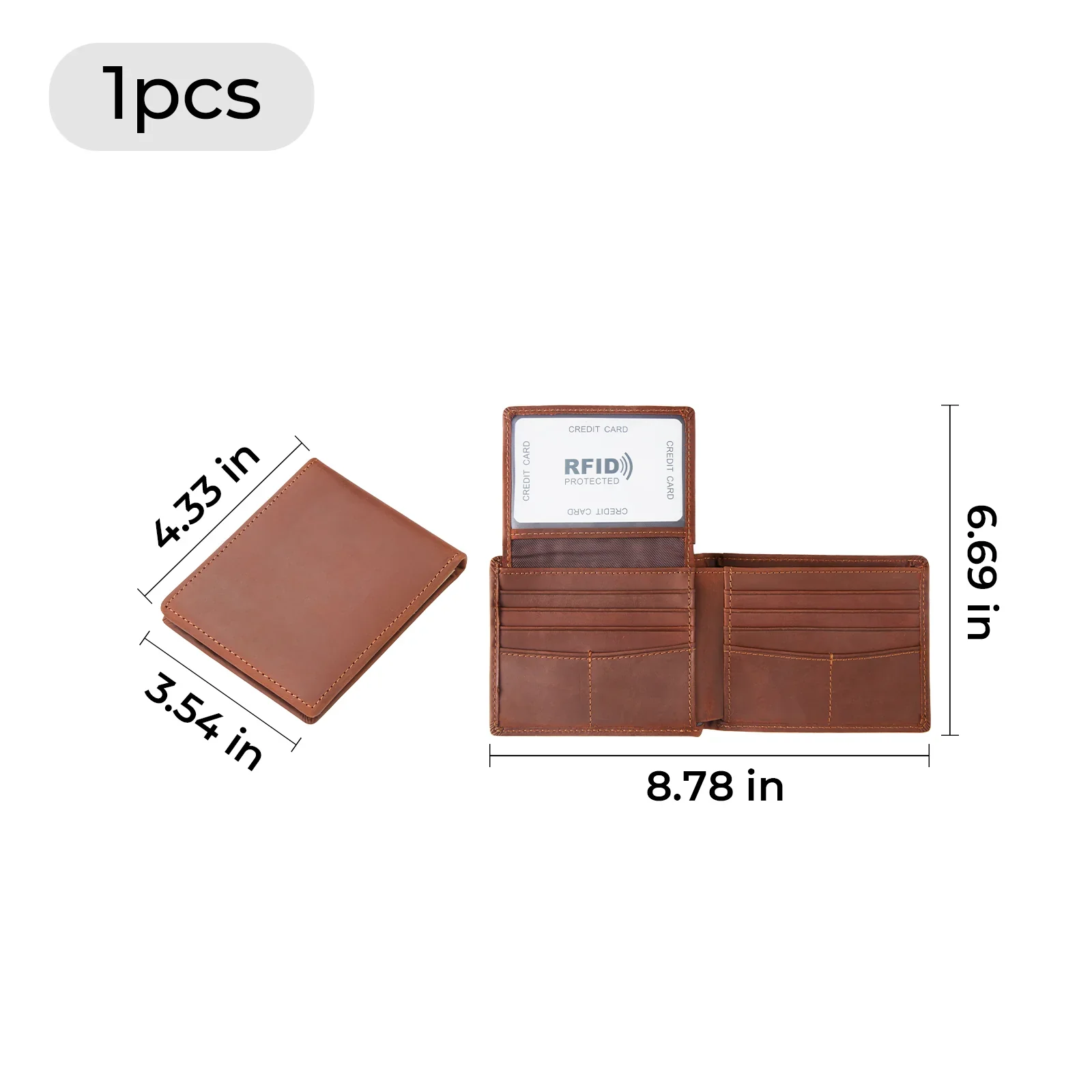 Coffee Leather RFID Blocking Bifold Wallet - Image 3