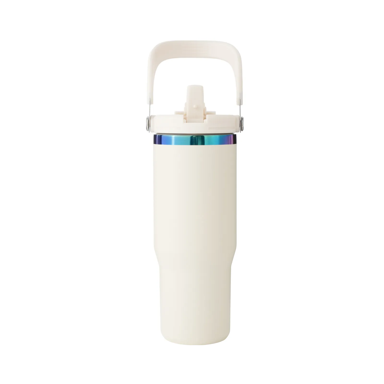 Cream White to Iridescent Stainless Steel Tumbler with Handle and Straw (0,9 L)