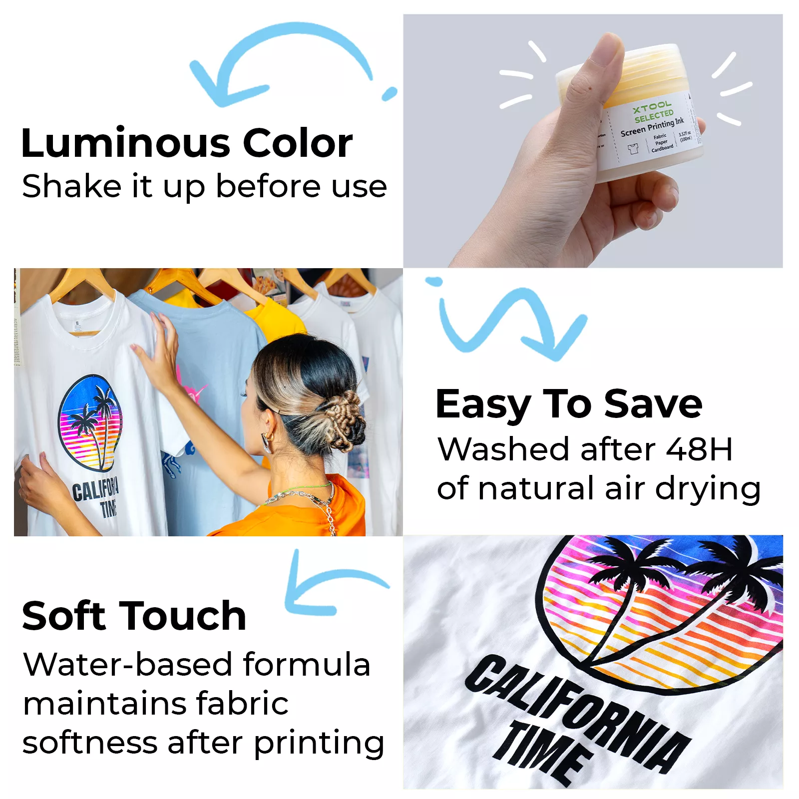 Glow in The Dark Color Screen Printing Ink Set (6 Colors) - Image 3