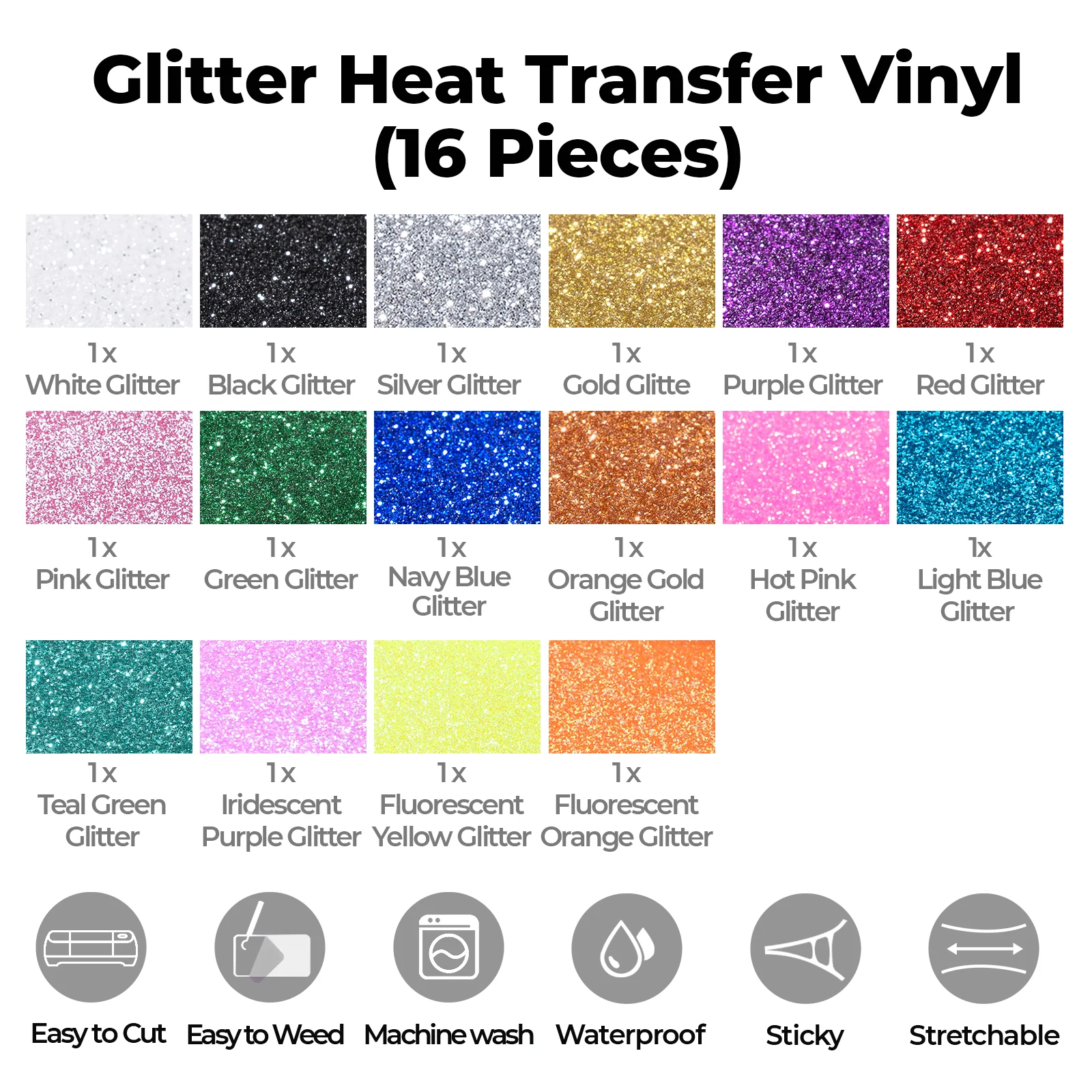 Glitter Heat Transfer Vinyl (16pcs) - Image 3