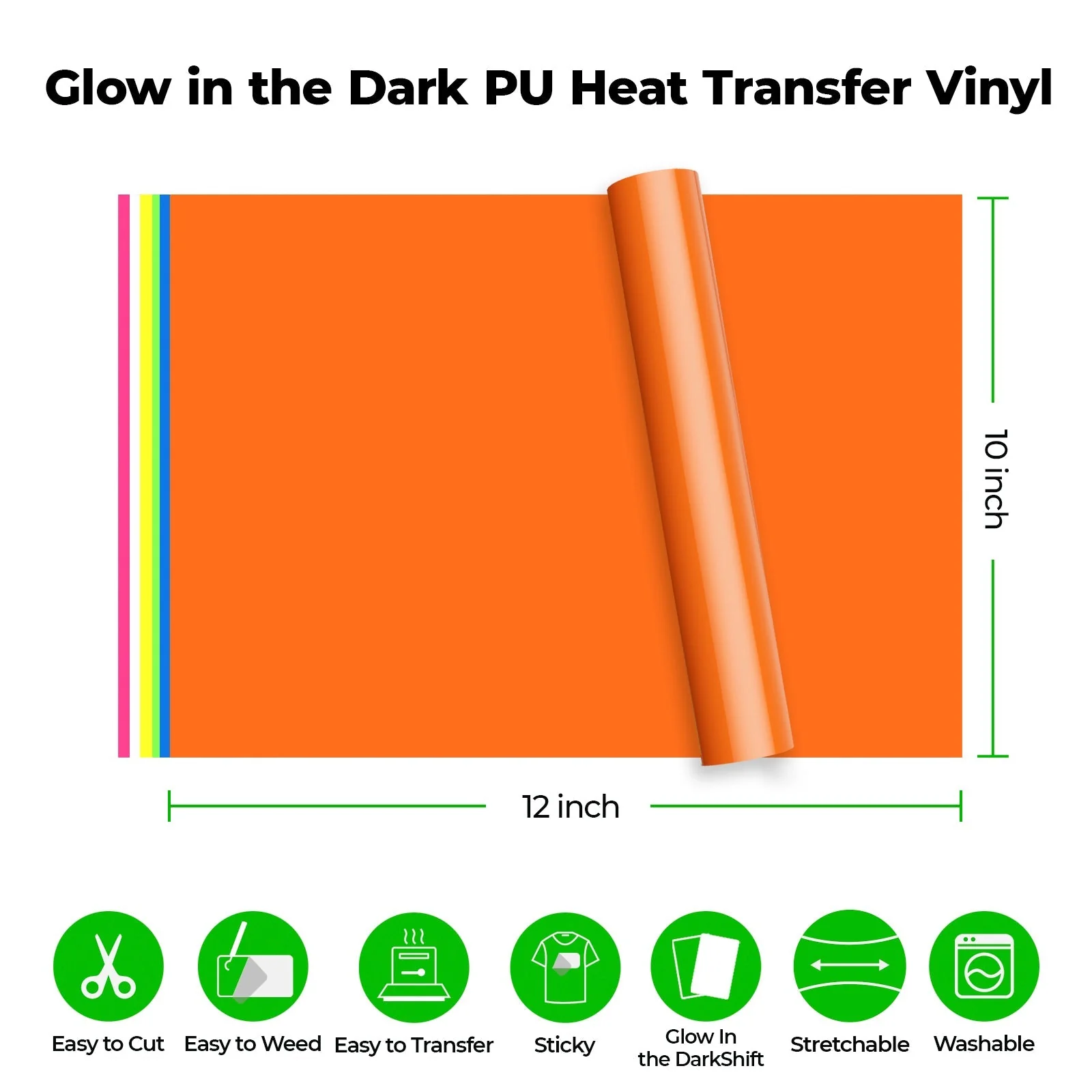 Glow in the Dark PU Heat Transfer Vinyl (20pcs) - Image 2
