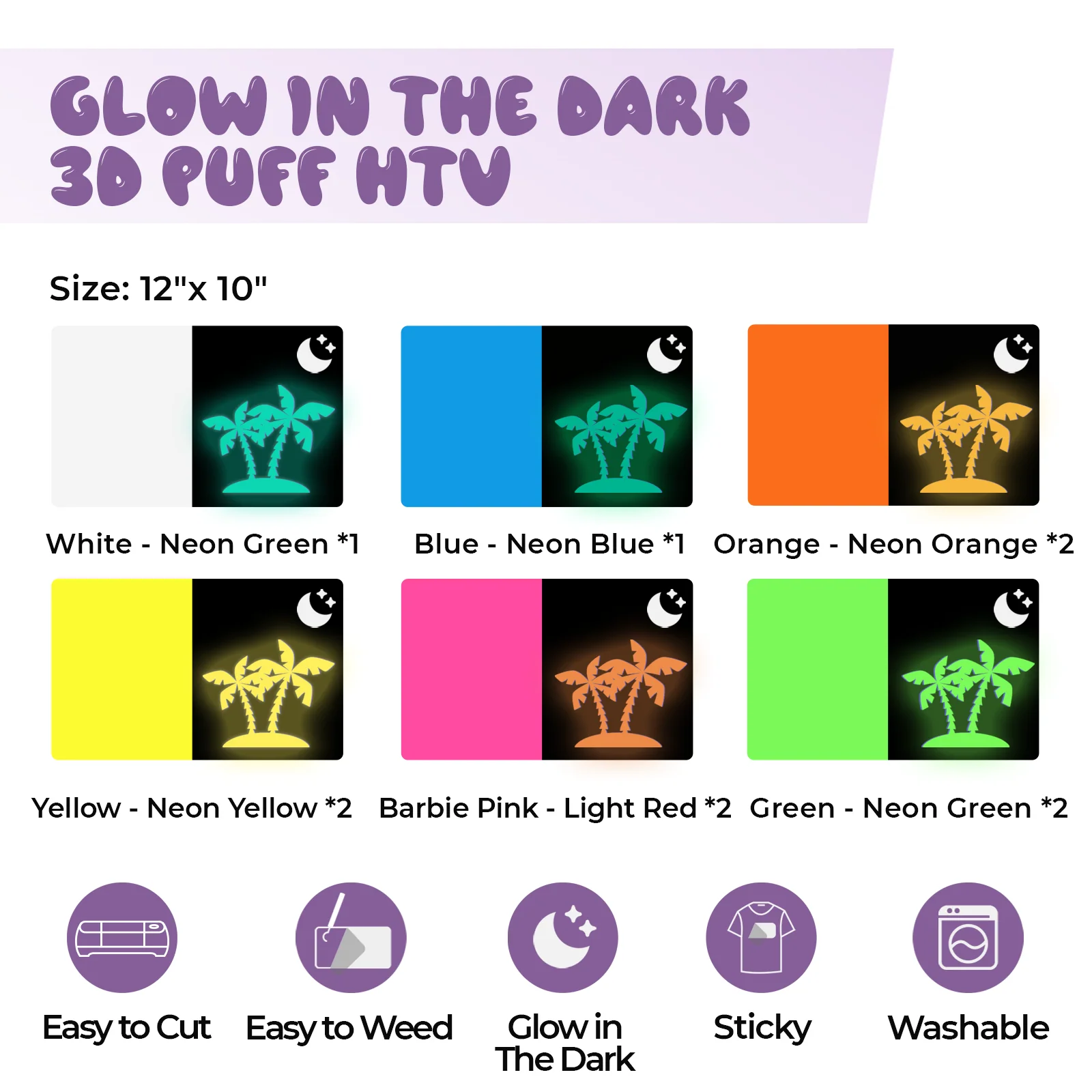 Glow in the Dark Puff Vinyl Heat Transfer 3D (10pcs) - Image 3