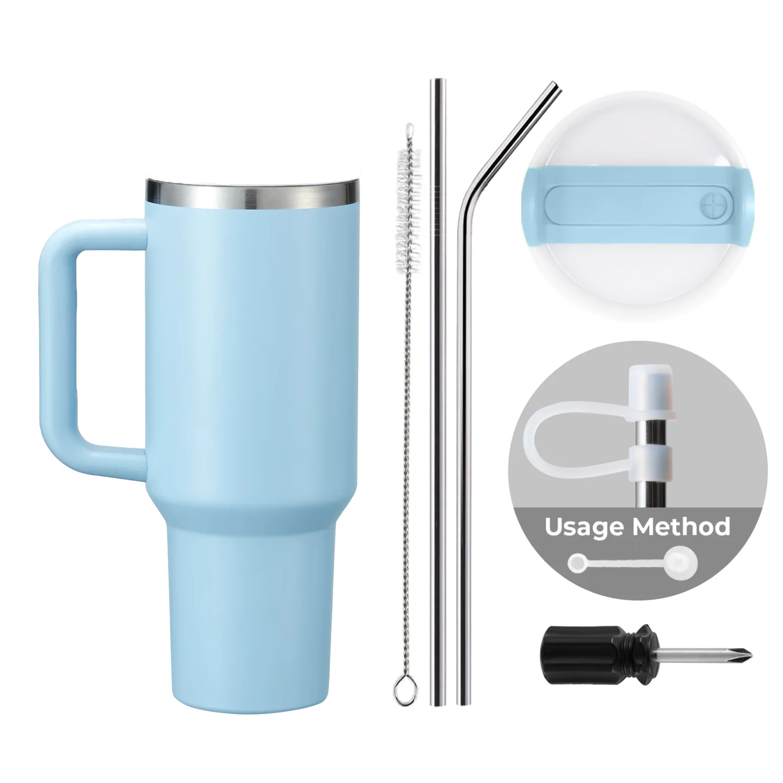 40oz Glow in the Dark Stainless Steel Tumbler with Handle - Image 5