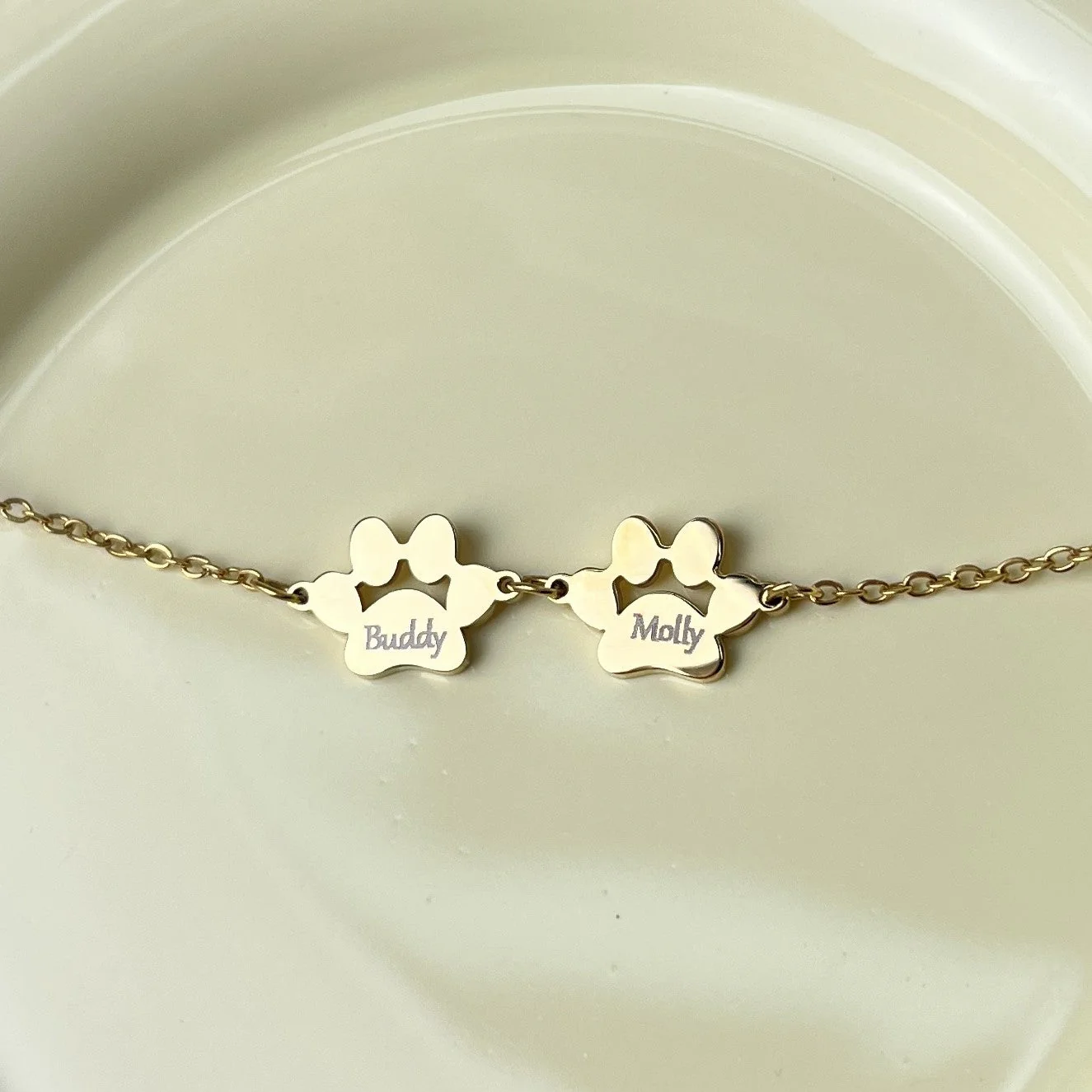 Gold Stainless Steel Dog Paw Bracelet (3pcs) - Image 2