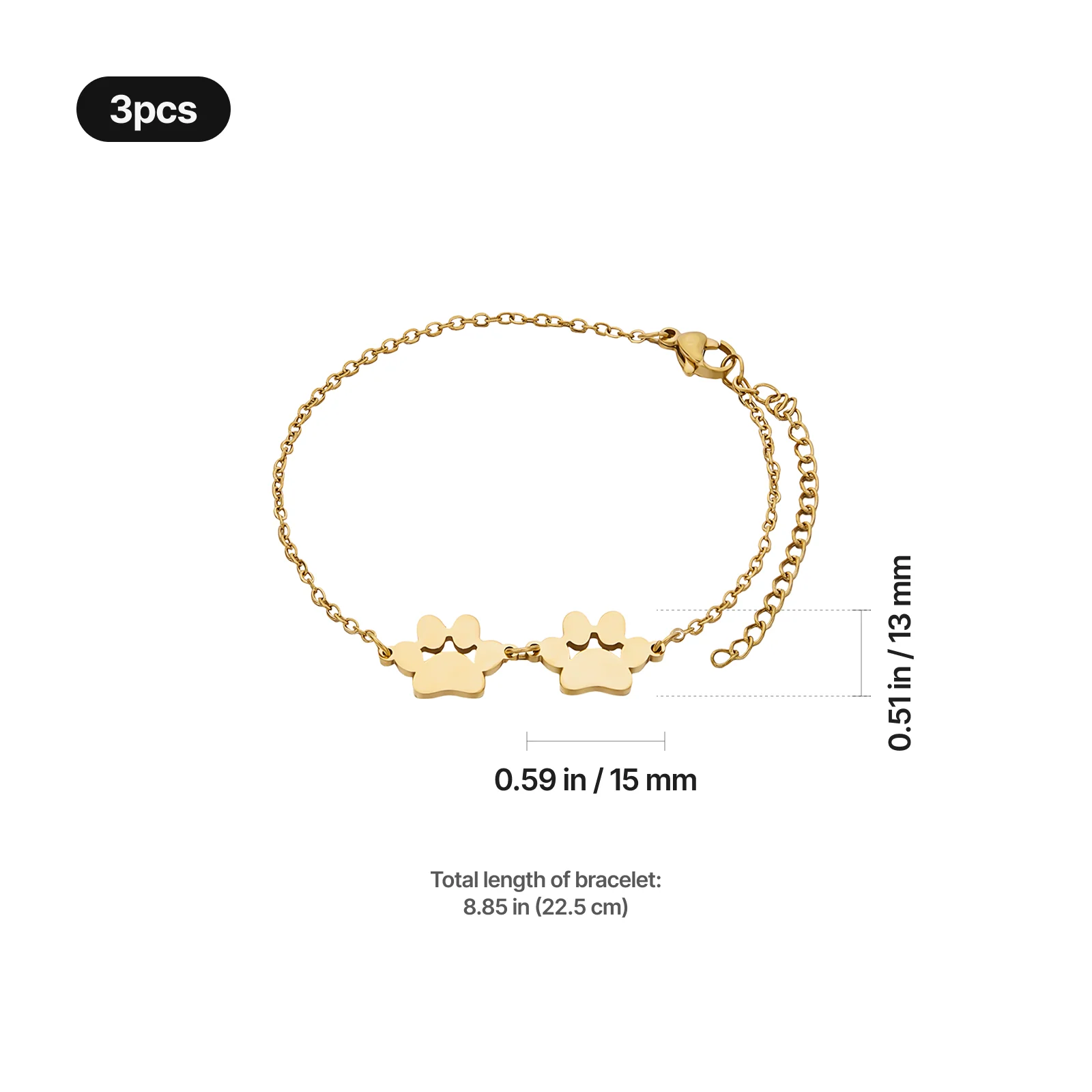 Gold Stainless Steel Dog Paw Bracelet (3pcs) - Image 3