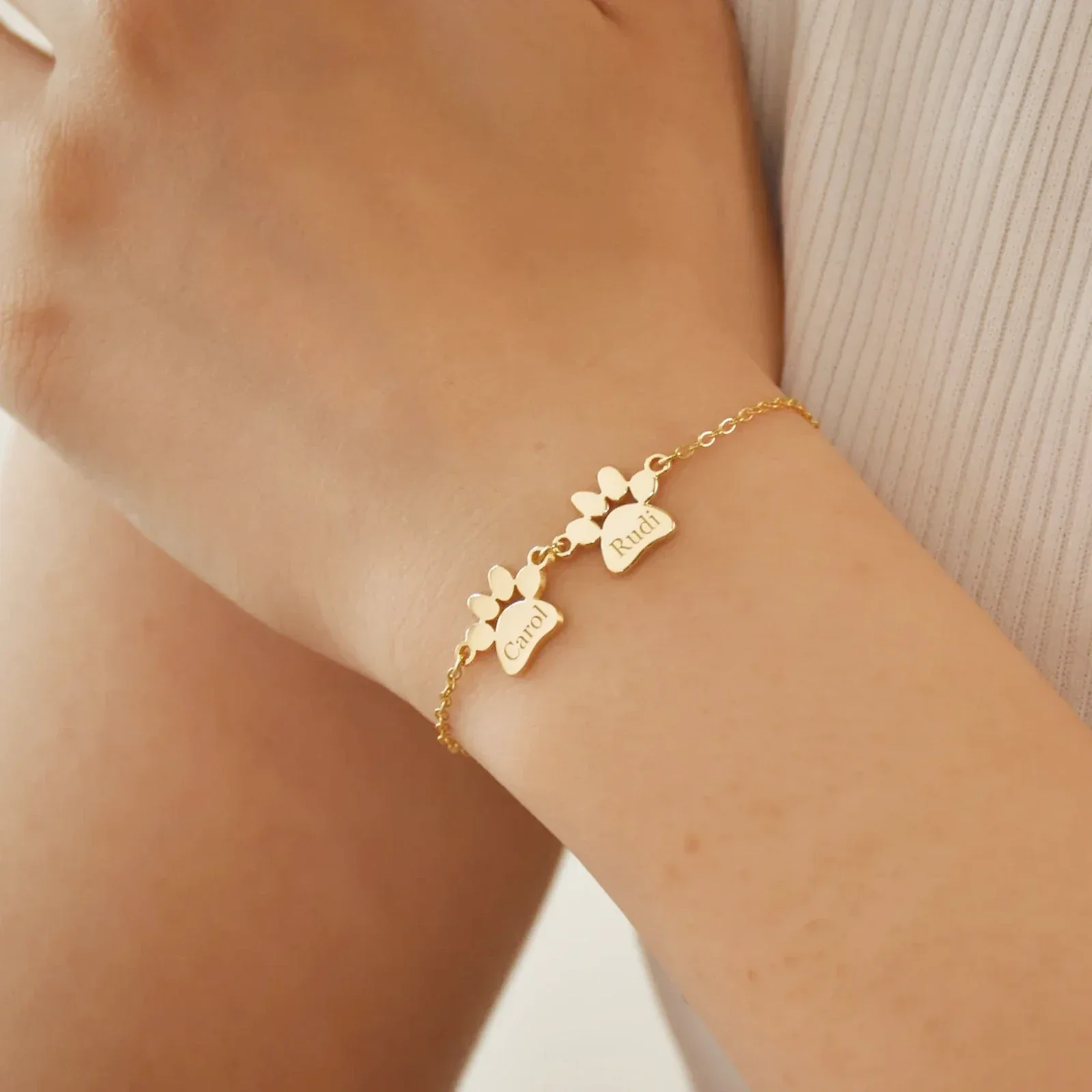 Gold Stainless Steel Dog Paw Bracelet (3pcs) - Image 4