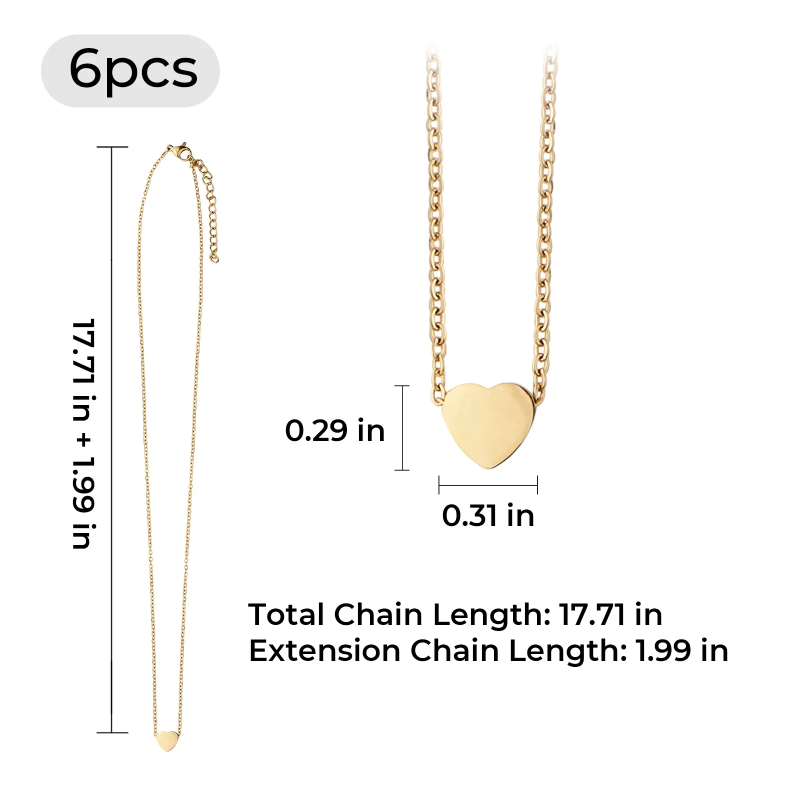 Gold Stainless Steel Heart Necklace (6pcs) - Image 3