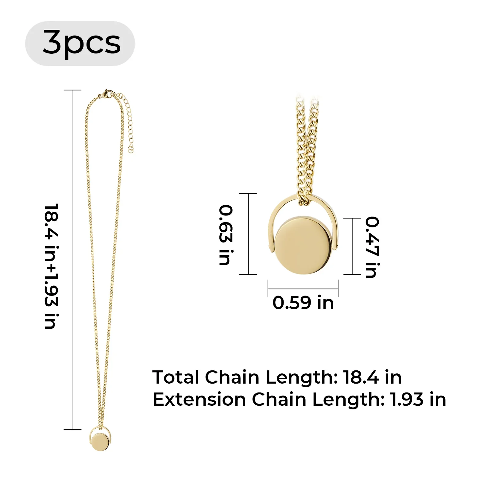 Gold Stainless Steel Spinner Necklace (3pcs) - Image 3