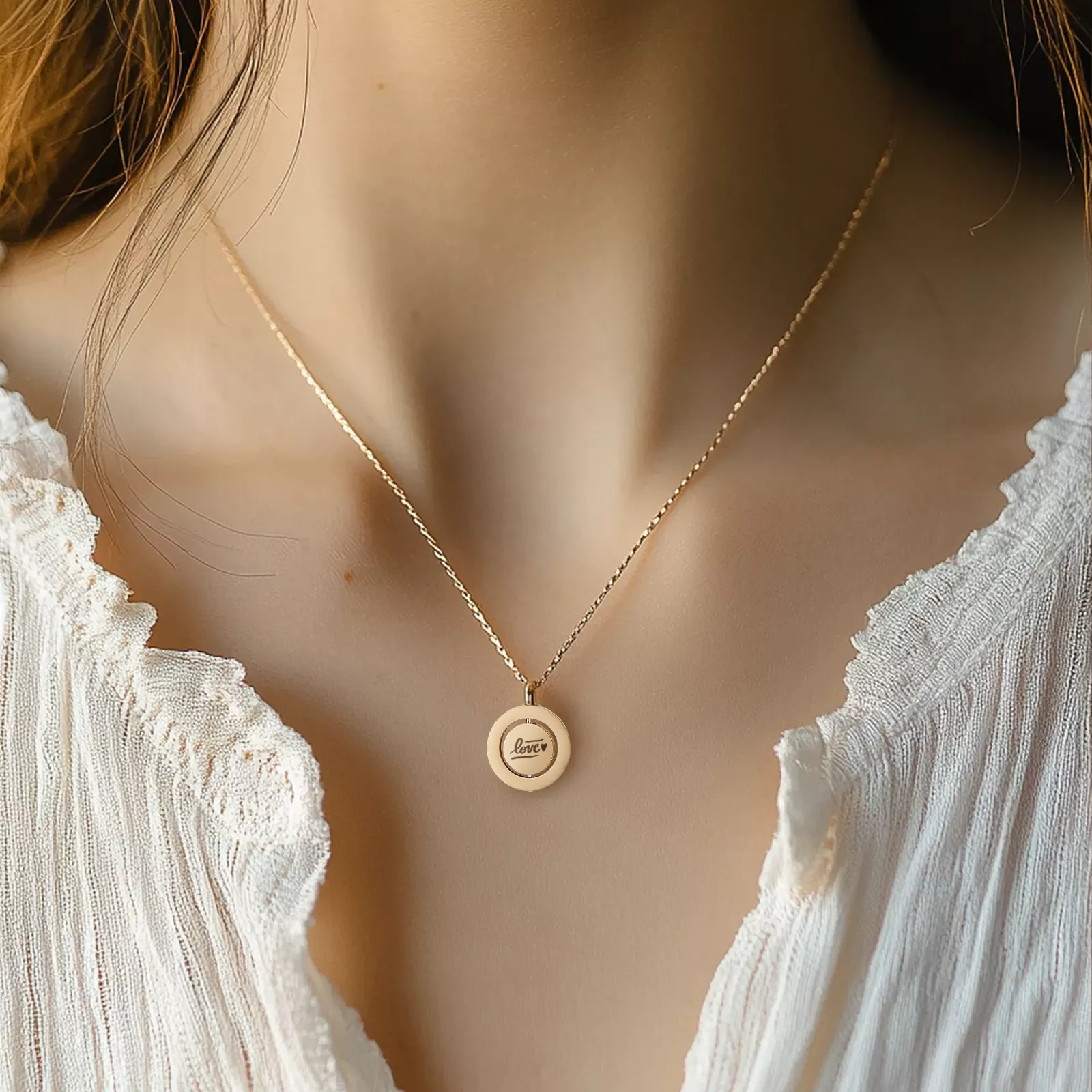 Gold Stainless Steel Spinner Pendant Necklace (3pcs) - Image 2