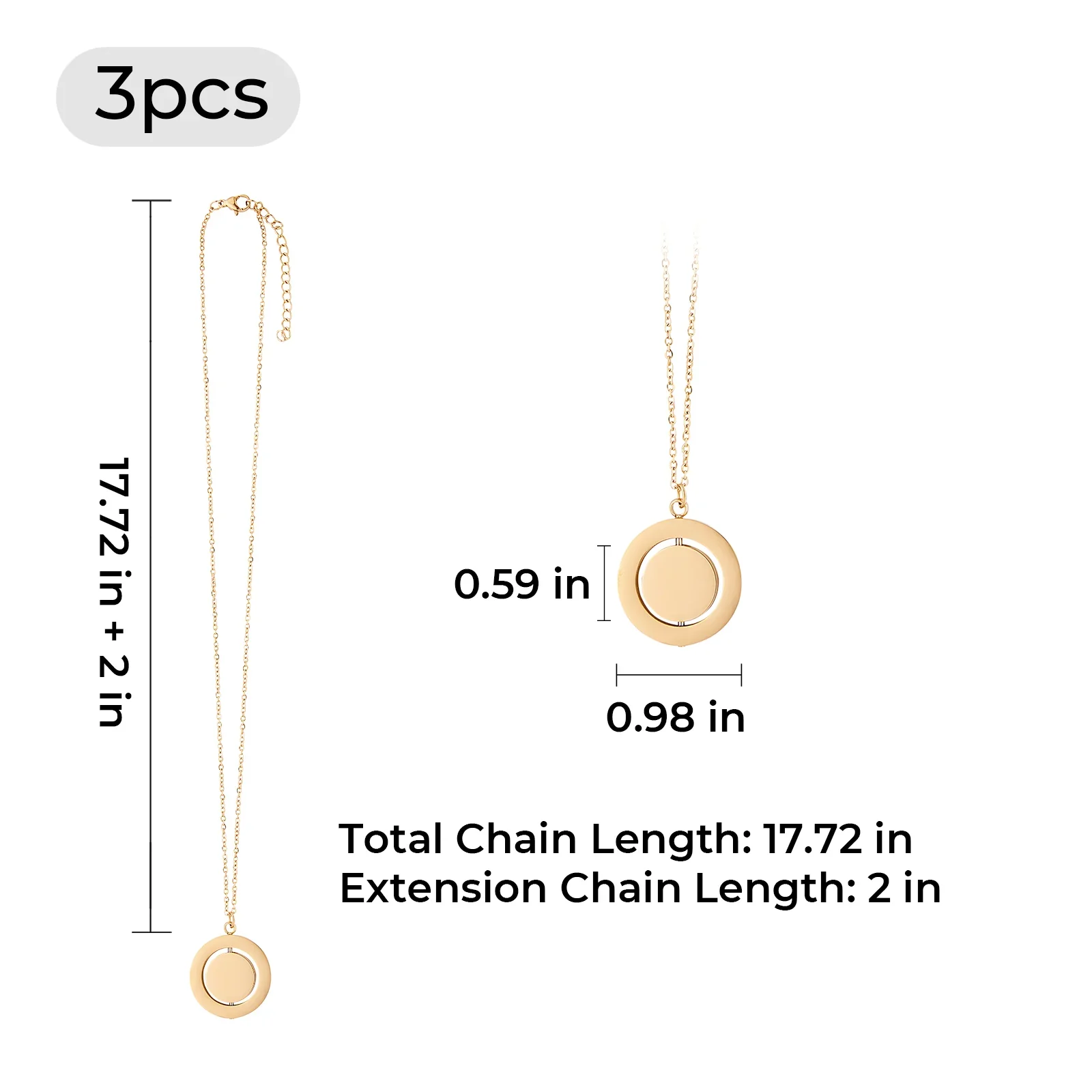 Gold Stainless Steel Spinner Pendant Necklace (3pcs) - Image 3