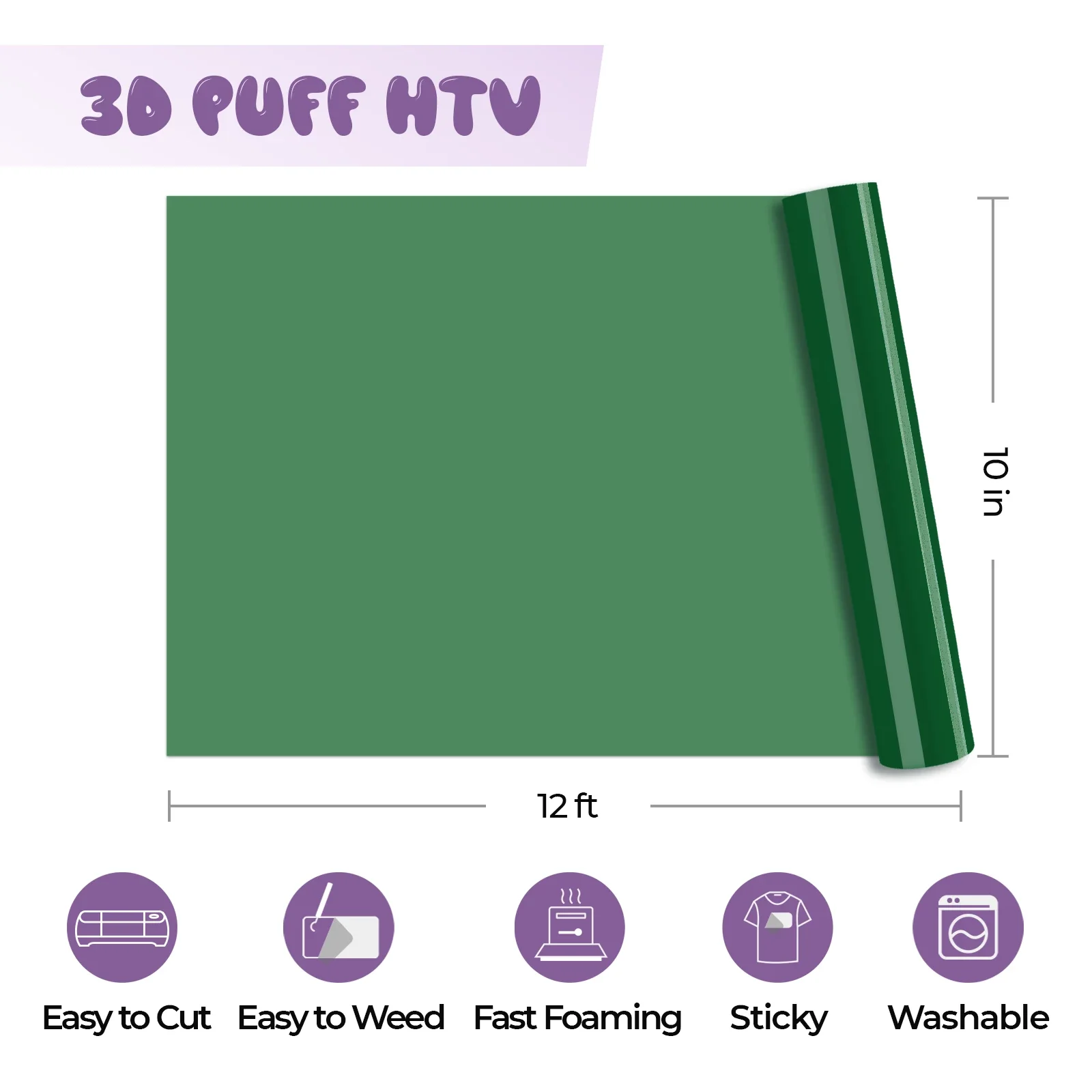 Green 3D Puff Heat Transfer Vinyl Roll - Image 4