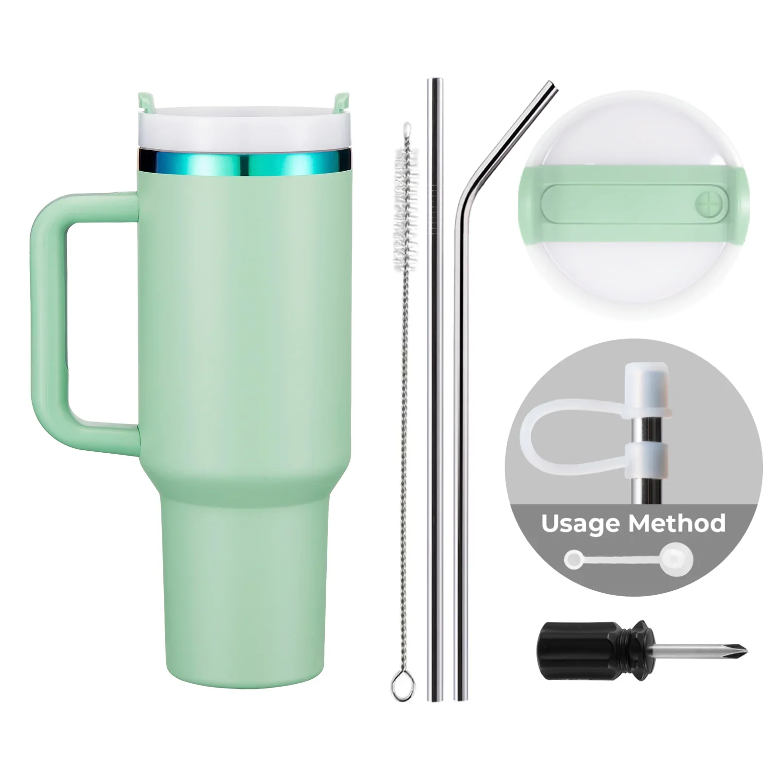 Green to Iridescent Stainless Steel Tumbler with Removable Handle (40oz) - Image 3