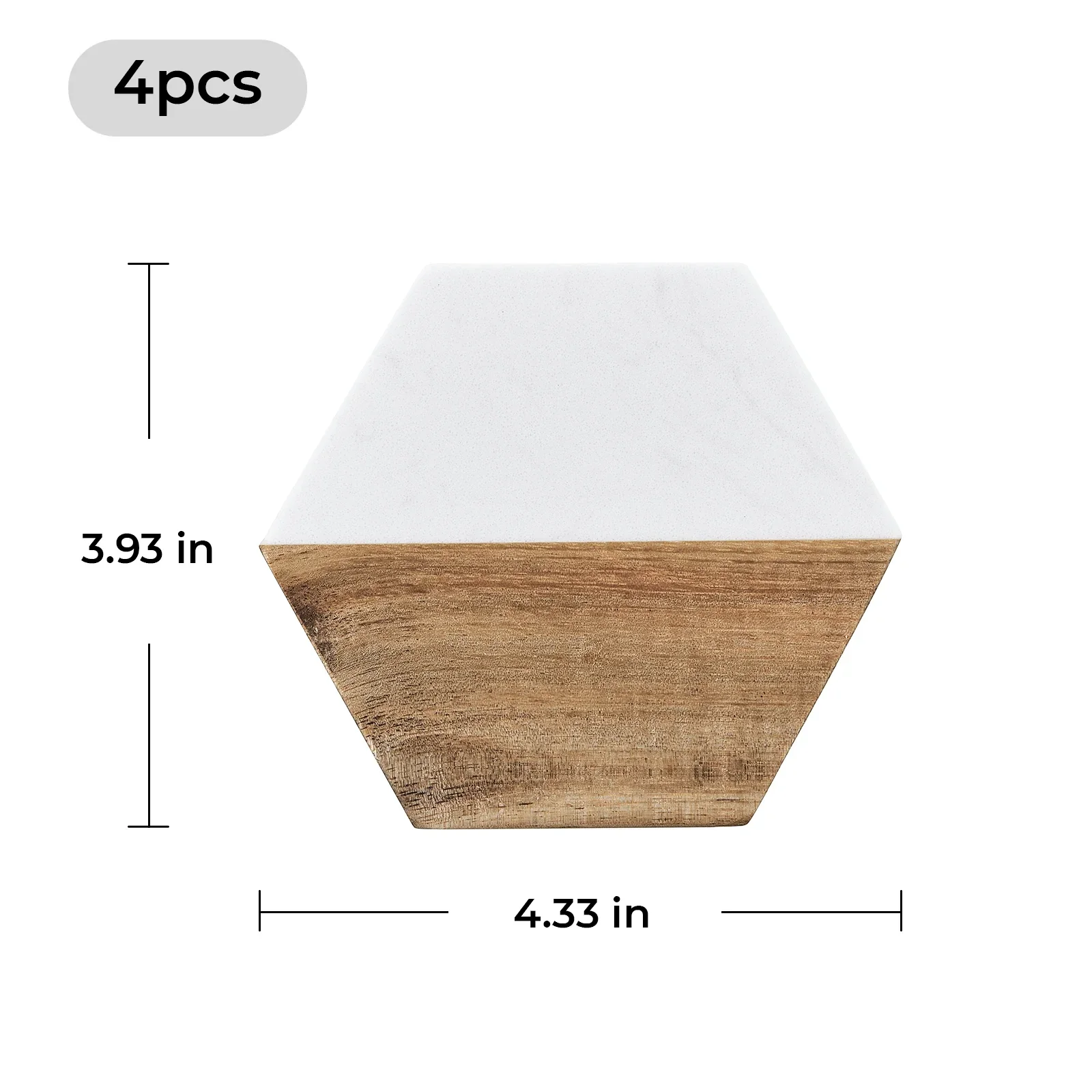Hexagon White Marble and Wood Coasters (4pcs) - Image 3