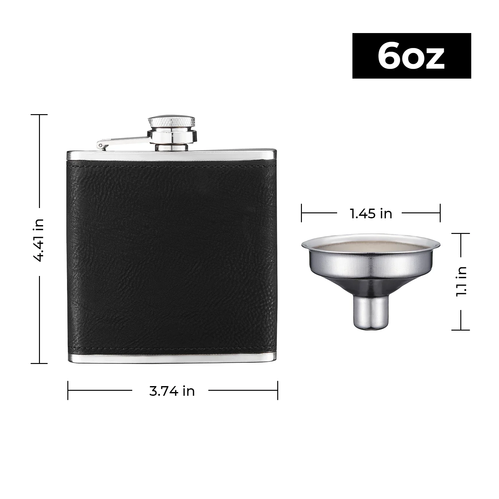 Black to Silver Laserable PU Stainless Steel Hip Flask (6oz) - Image 3