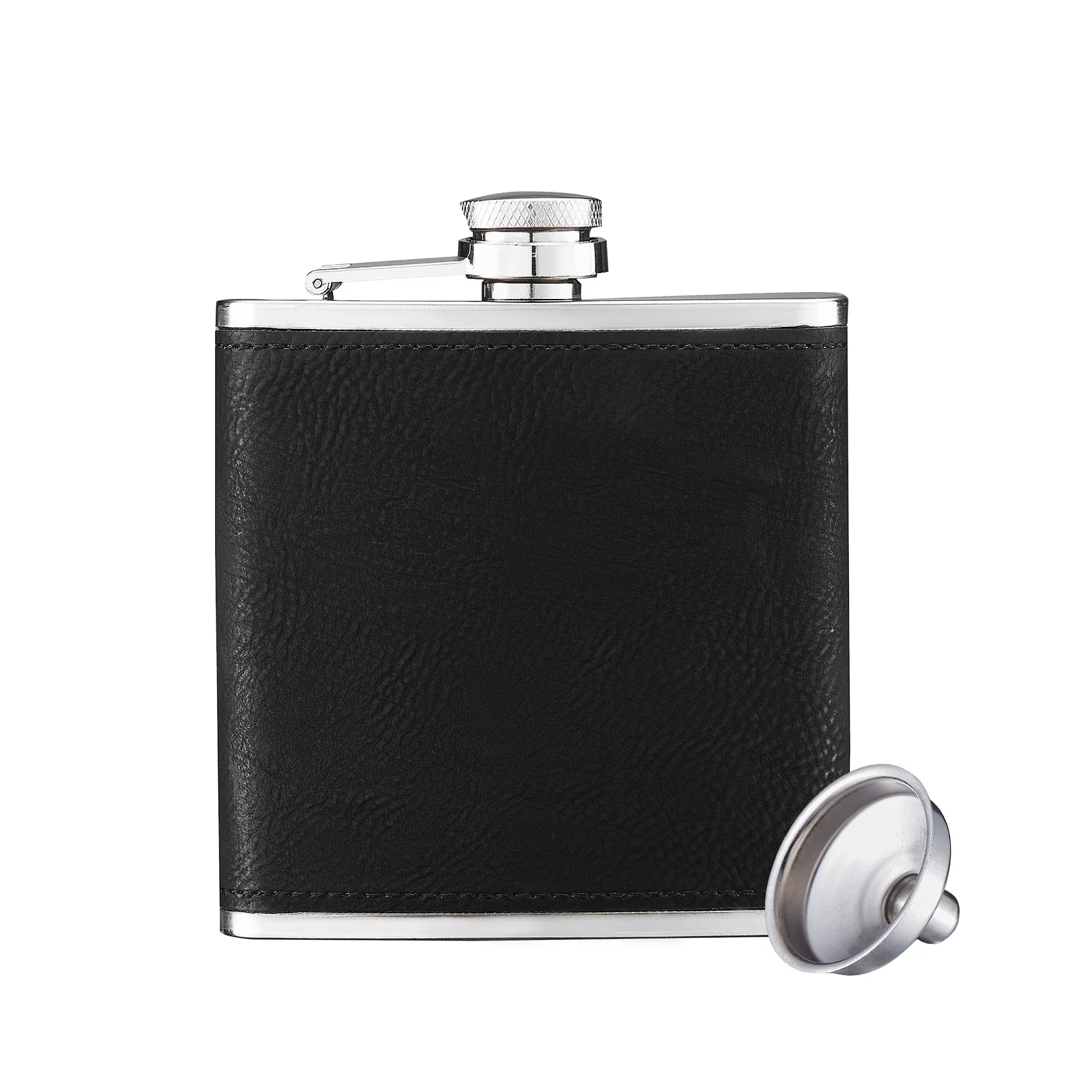 Black to Silver Laserable PU Stainless Steel Hip Flask (6oz) - Image 5