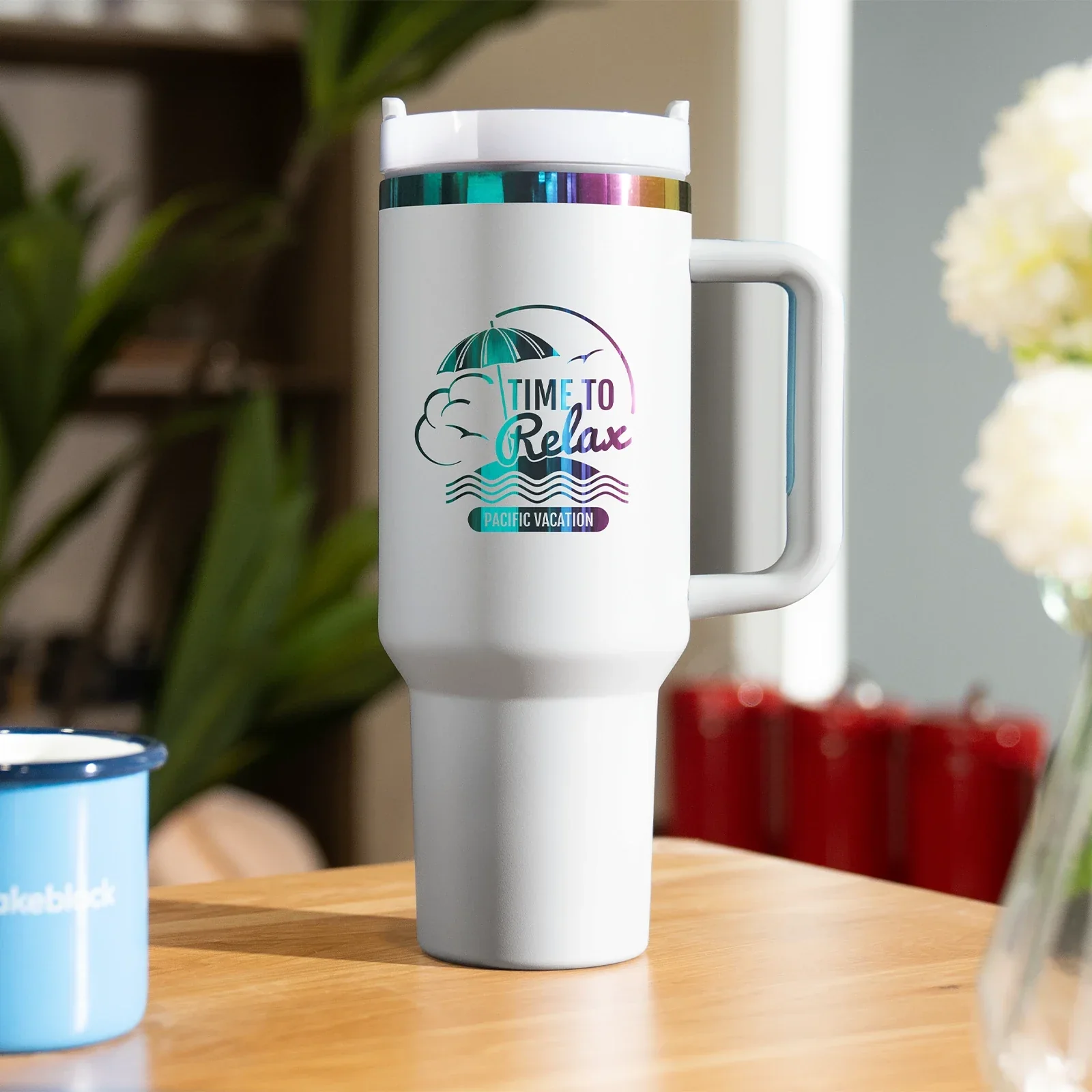 Light Blue Grey to Iridescent Stainless Steel Tumbler with Removable Handle (40oz) - Image 2