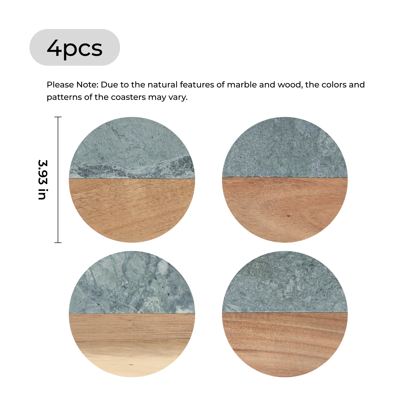 Marble and Wood Coasters (4pcs) - Image 3