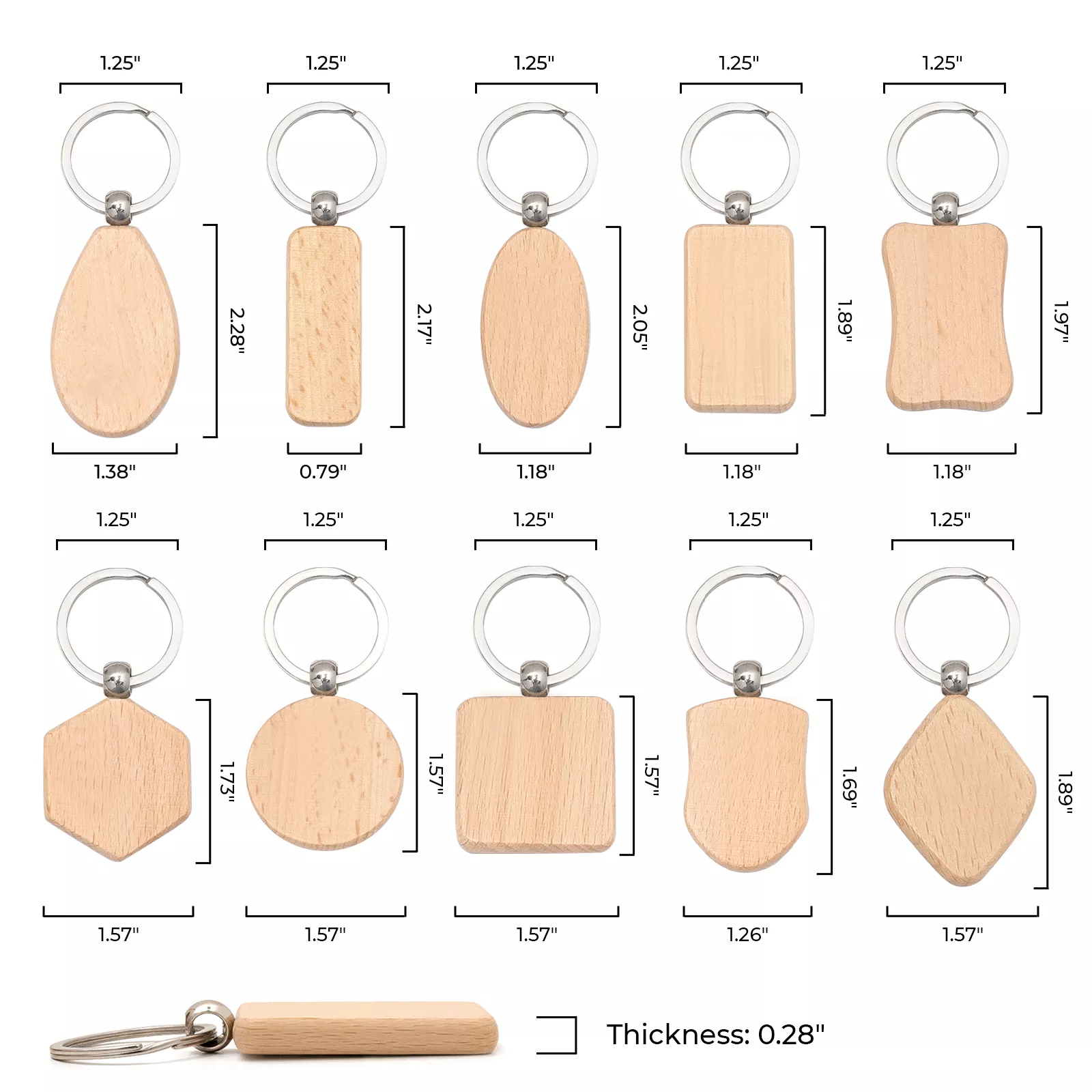 Mixed Shaped Wooden Keychain (10pcs) - Image 3