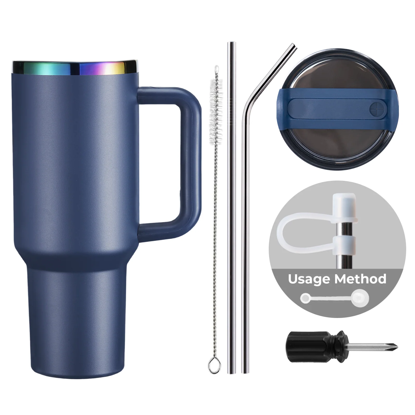 Navy To Iridescent Stainless Steel Tumbler with Removable Handle (40oz) - Image 3