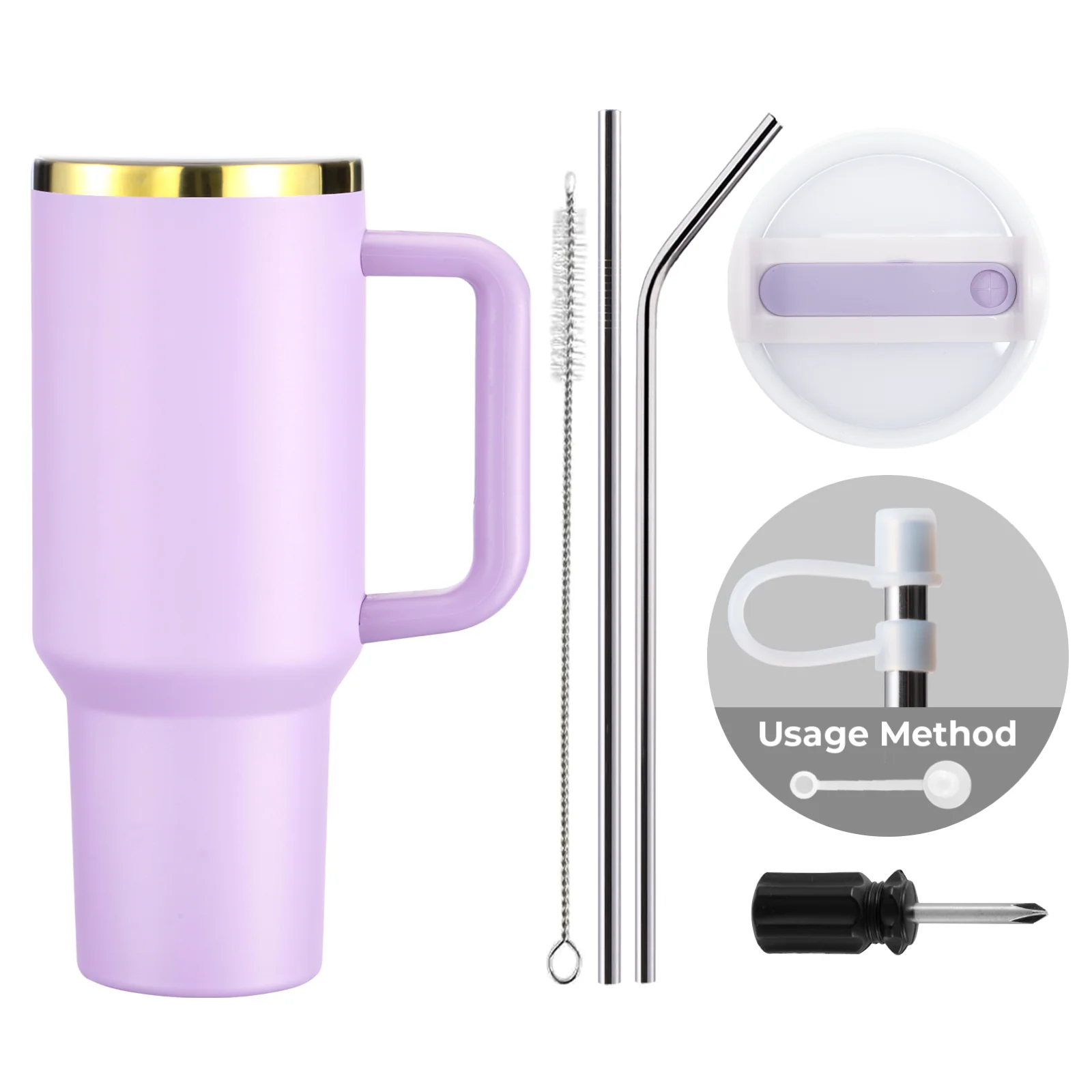 Purple to Gold Stainless Steel Tumbler with Removable Handle (40oz) - Image 3