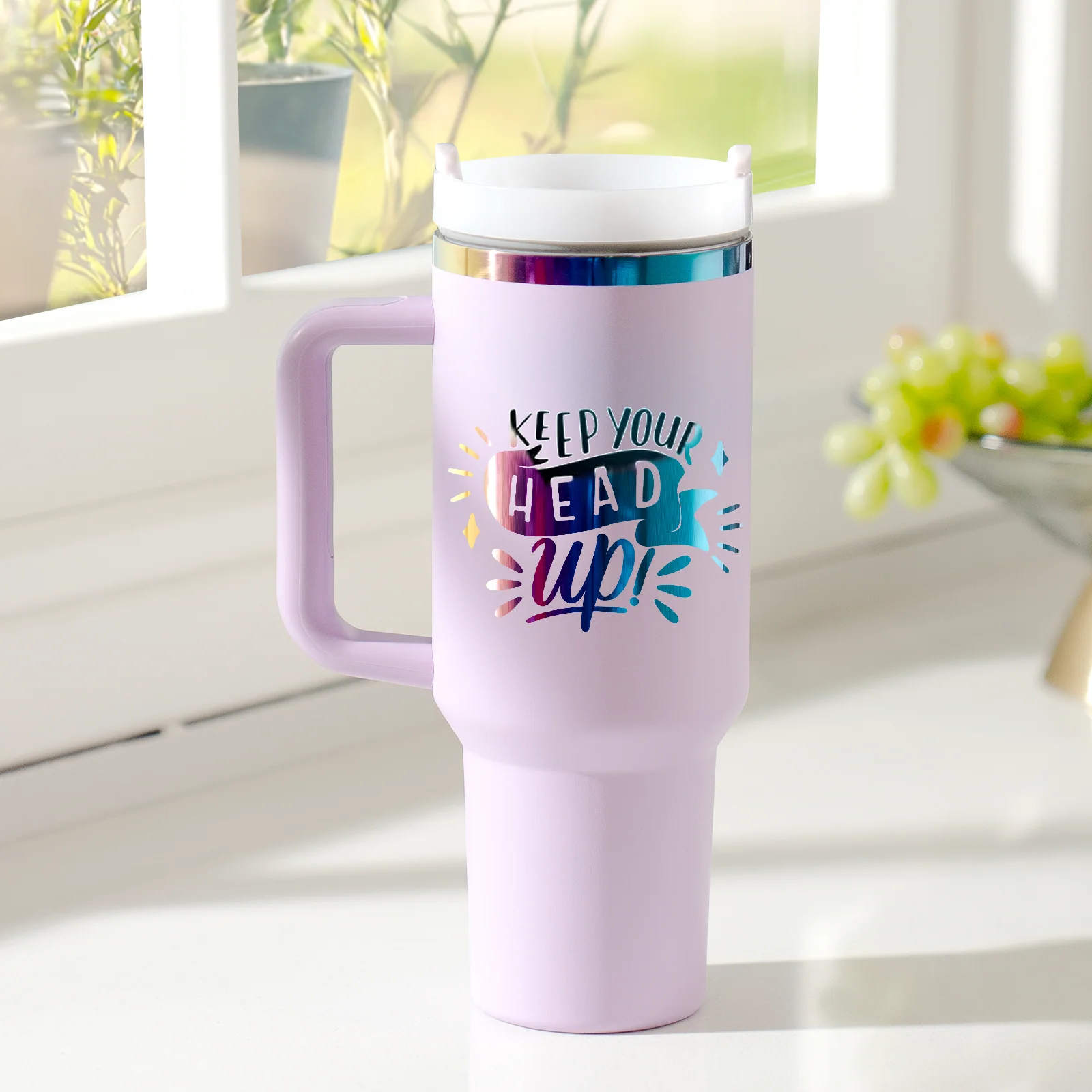 Purple to Iridescent Stainless Steel Tumbler with Removable Handle (40oz) - Image 2