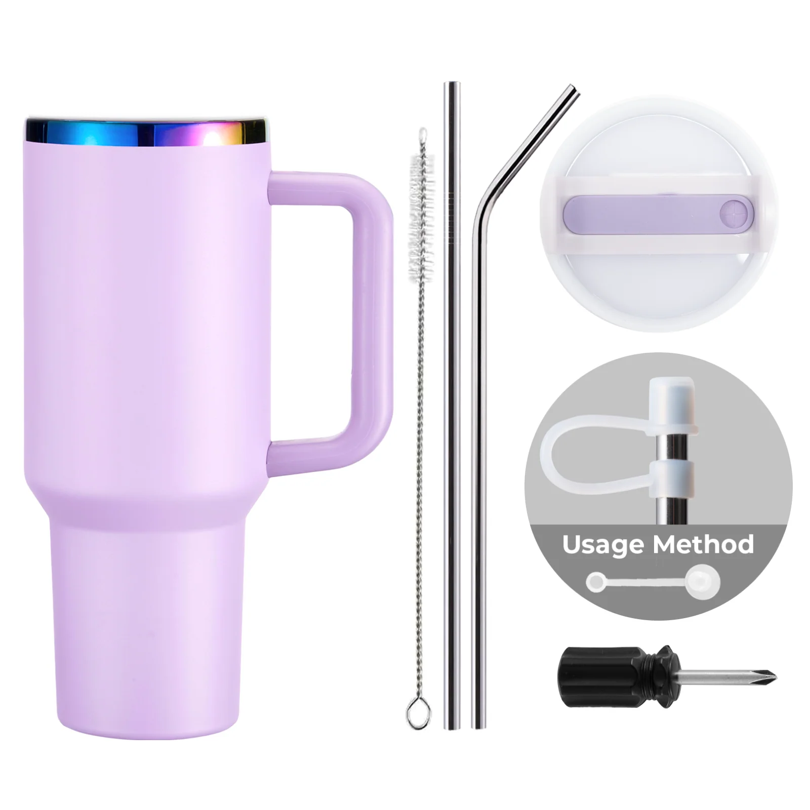 Purple to Iridescent Stainless Steel Tumbler with Removable Handle (40oz) - Image 3