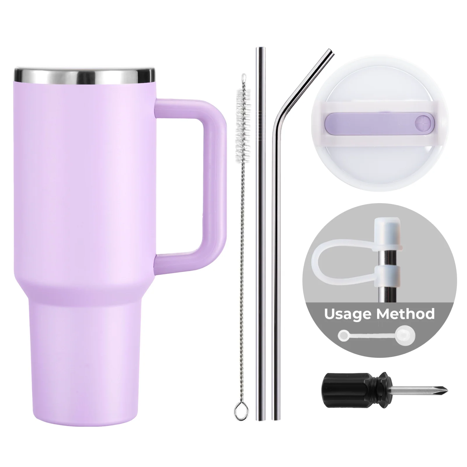 Purple to Silver Stainless Steel Tumbler with Removable Handle (40oz) - Image 3