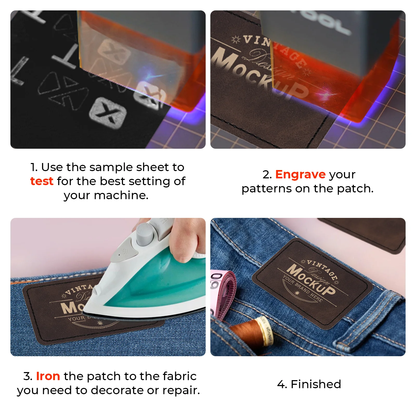 Rectangular Laserable PU Iron-on Patch (10pcs) - Image 4