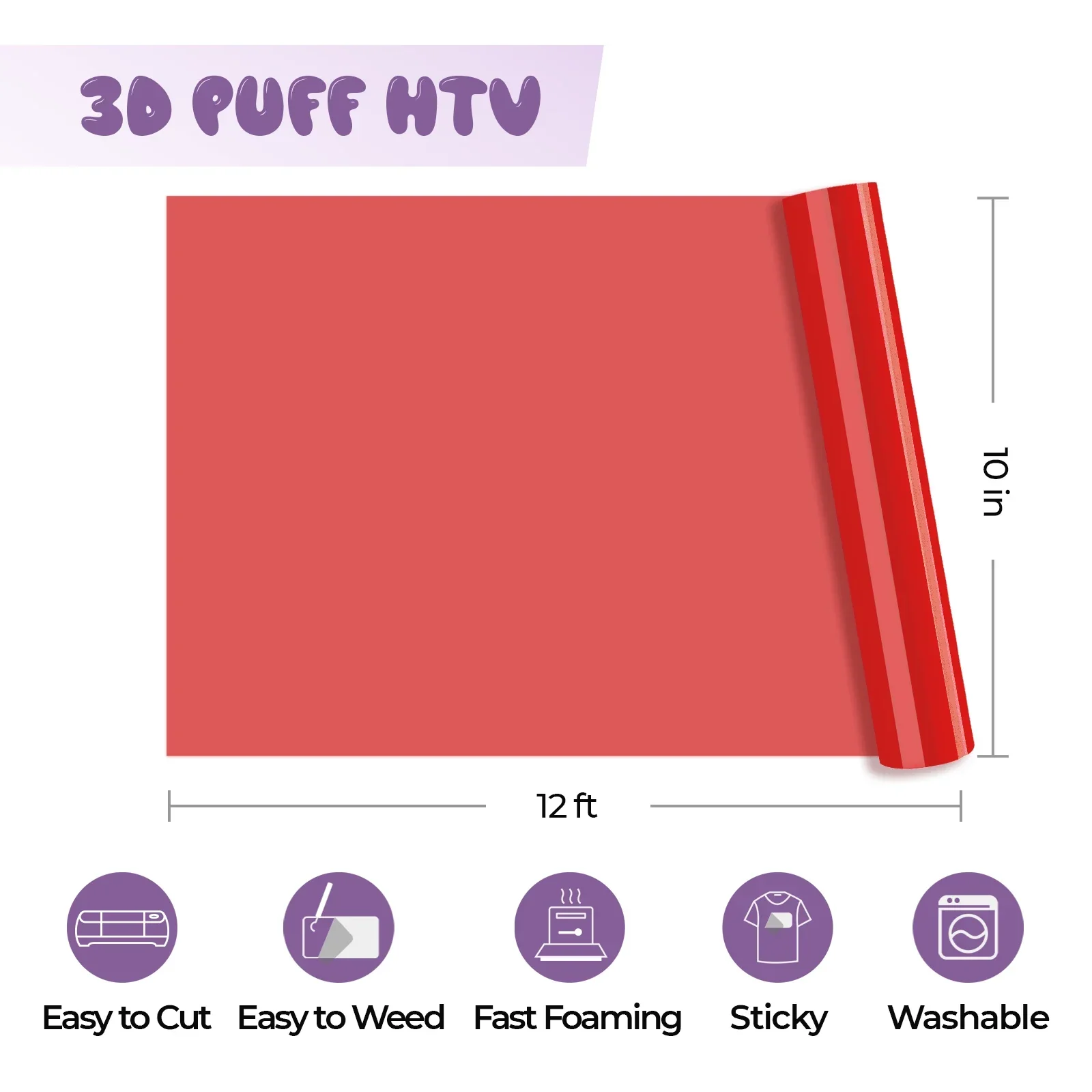 Red 3D Puff Heat Transfer Vinyl Roll - Image 4