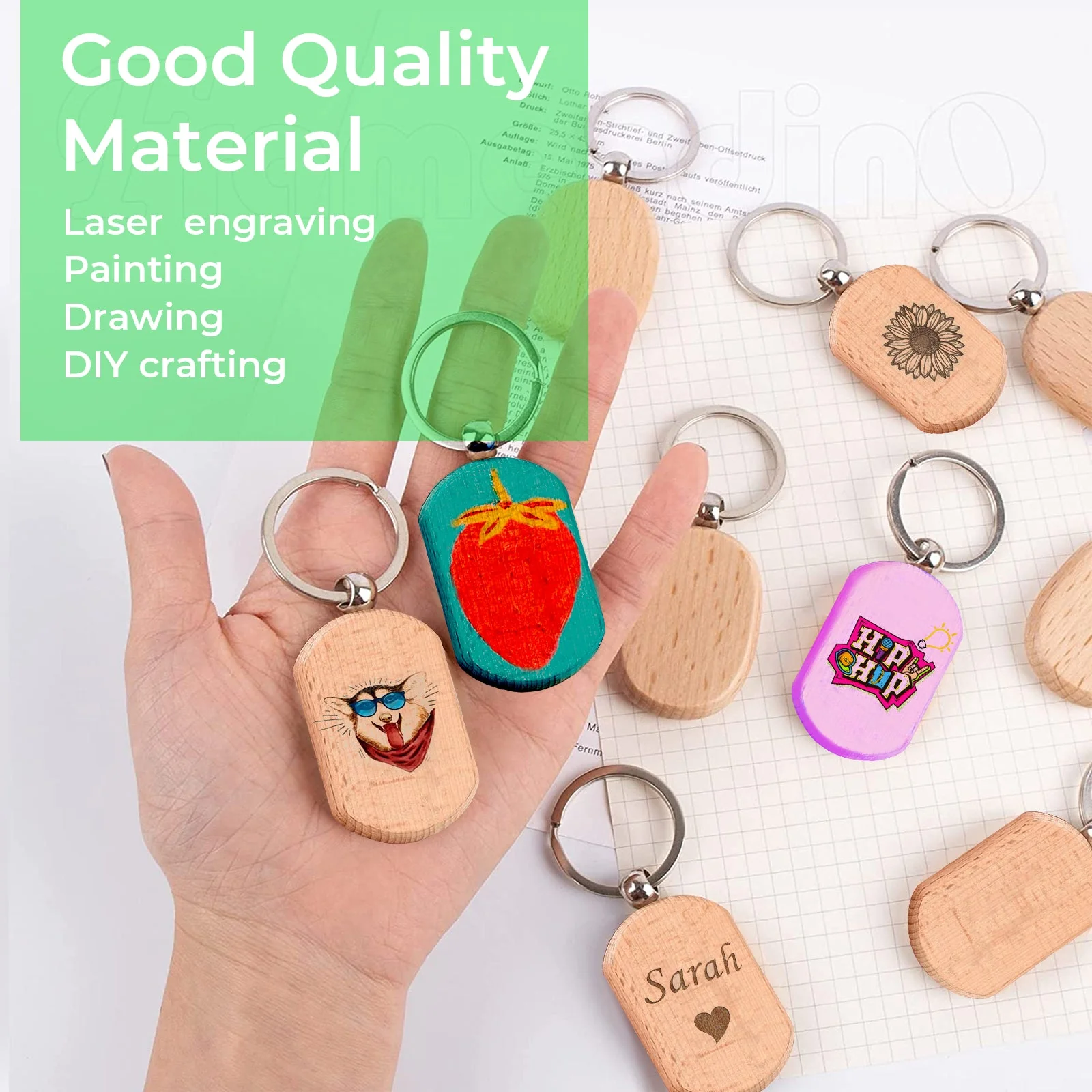 Rounded Rectangle Wooden Keychain (10pcs) - Image 3