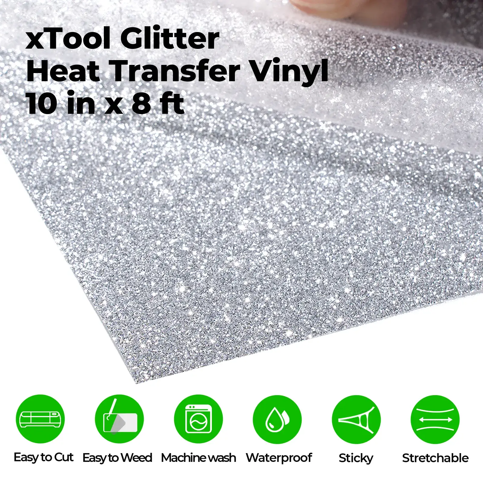 Silver Glitter HTV Heat Transfer Vinyl Roll - Image 4