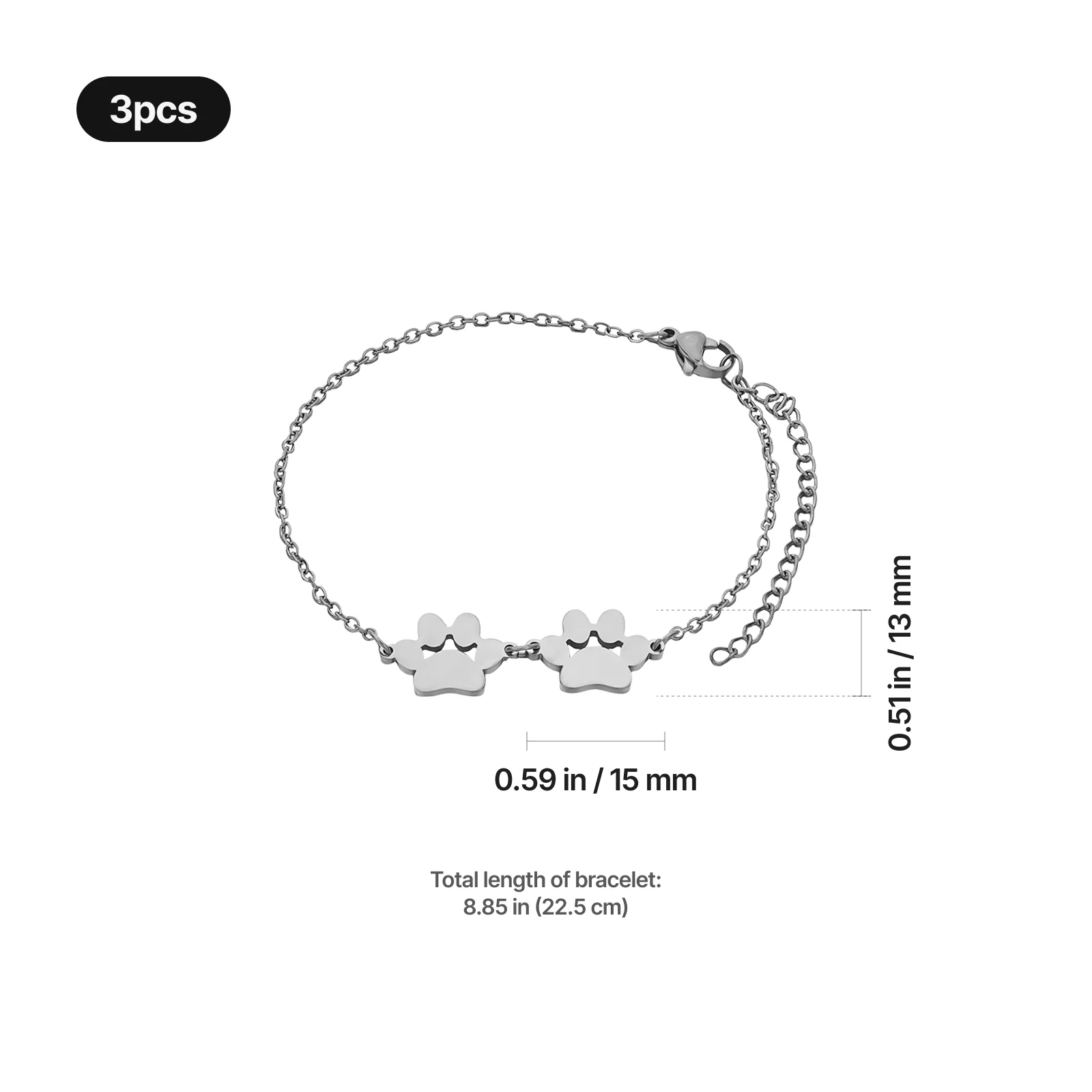 Silver Stainless Steel Dog Paw Bracelet (3pcs) - Image 3