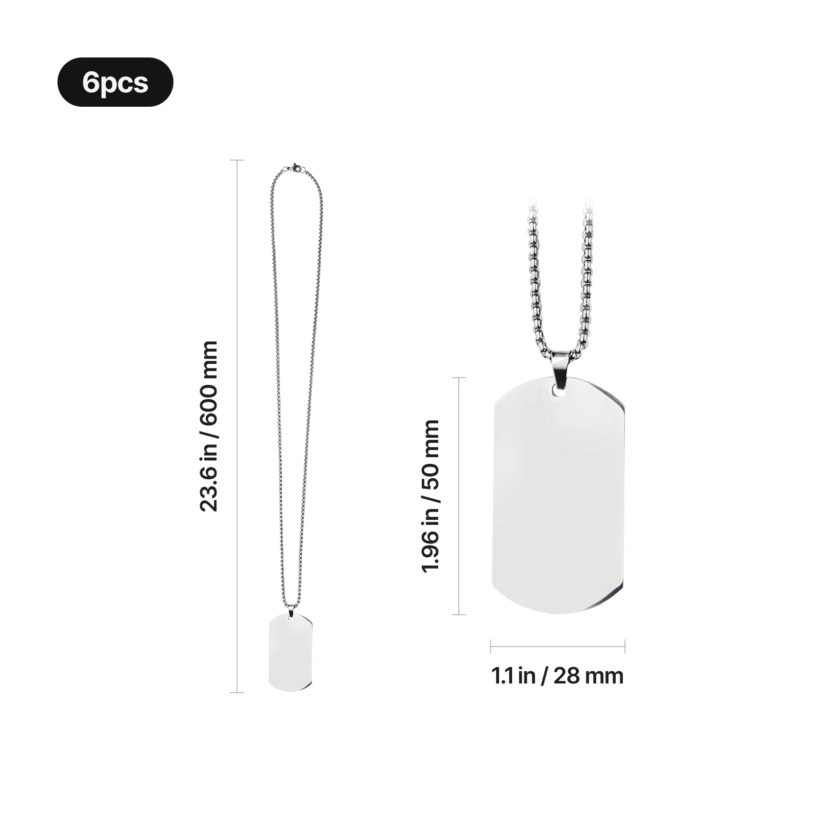 Silver Stainless Steel Military Pendant Necklace (6pcs) - Image 3