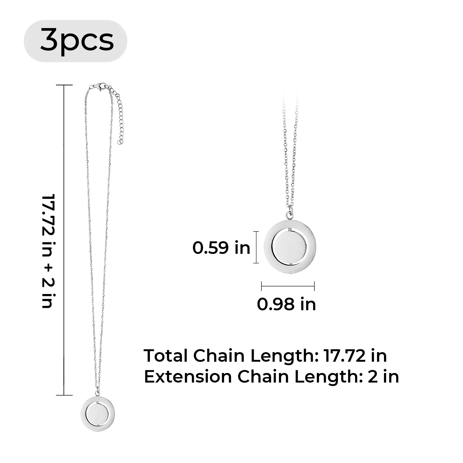 Silver Stainless Steel Spinner Pendant Necklace (3pcs) - Image 3