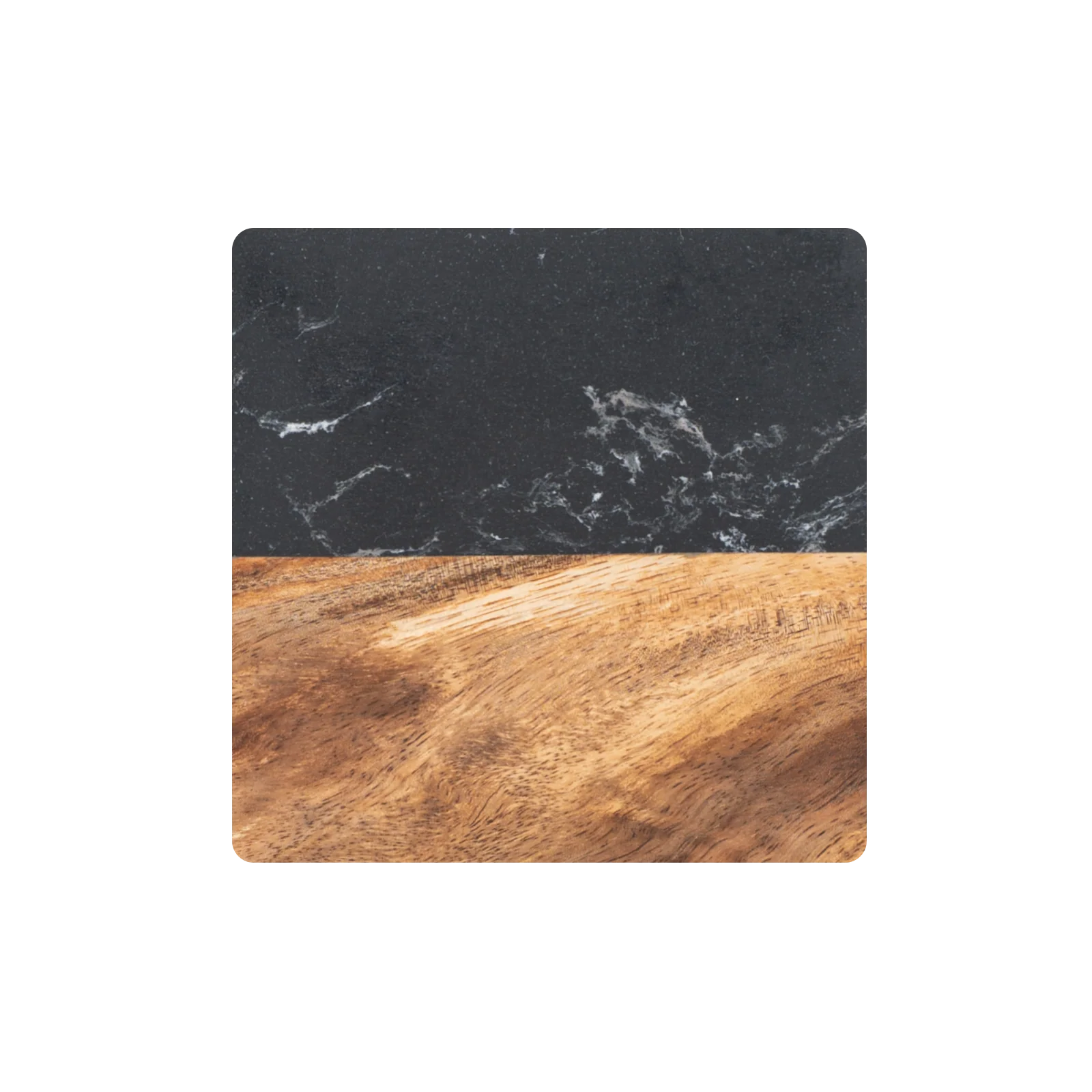 Square Black Marble and Wood Coasters (4pcs)