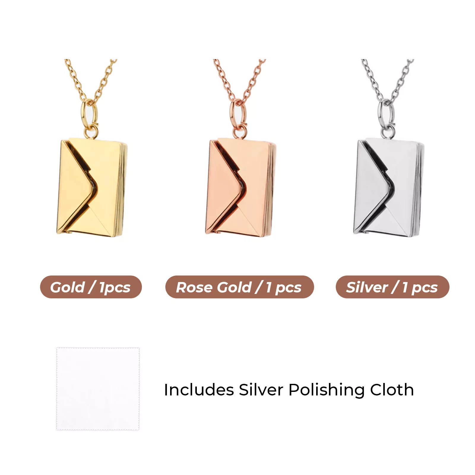 Stainless Steel Envelope Necklace (3pcs) - Image 4