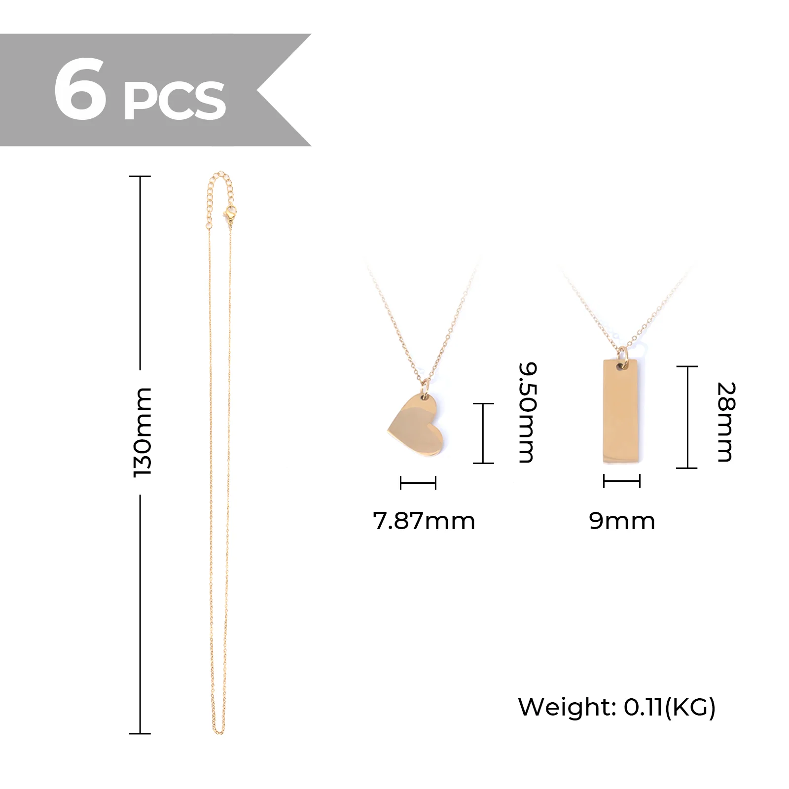 Stainless Steel Heart and Bar Necklace (6pcs) - Image 3