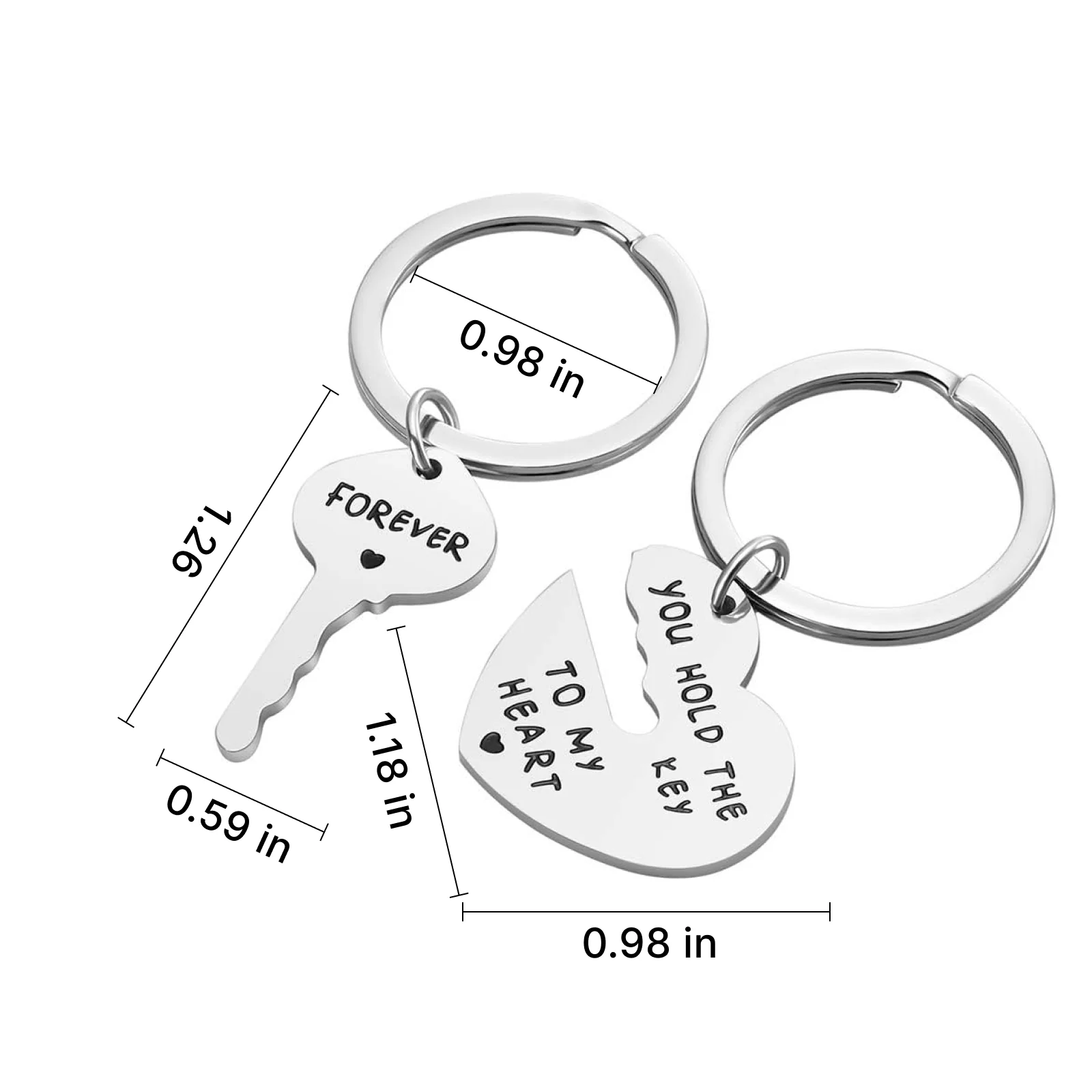 Stainless Steel Heart and Key Keychain Set (6pcs) - Image 3