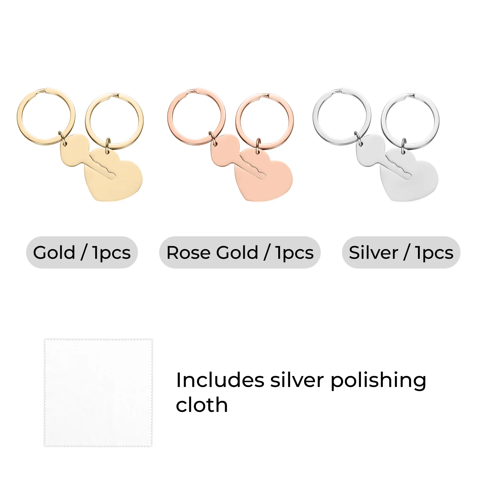 Stainless Steel Heart and Key Keychain Set (6pcs) - Image 4
