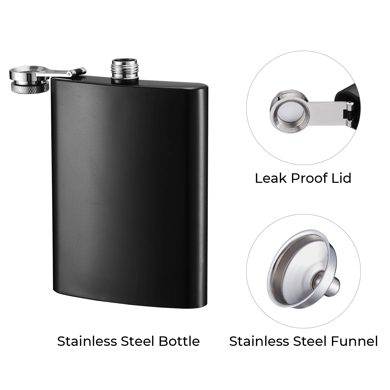 Stainless Steel Black Hip Flask (8oz) - Image 4